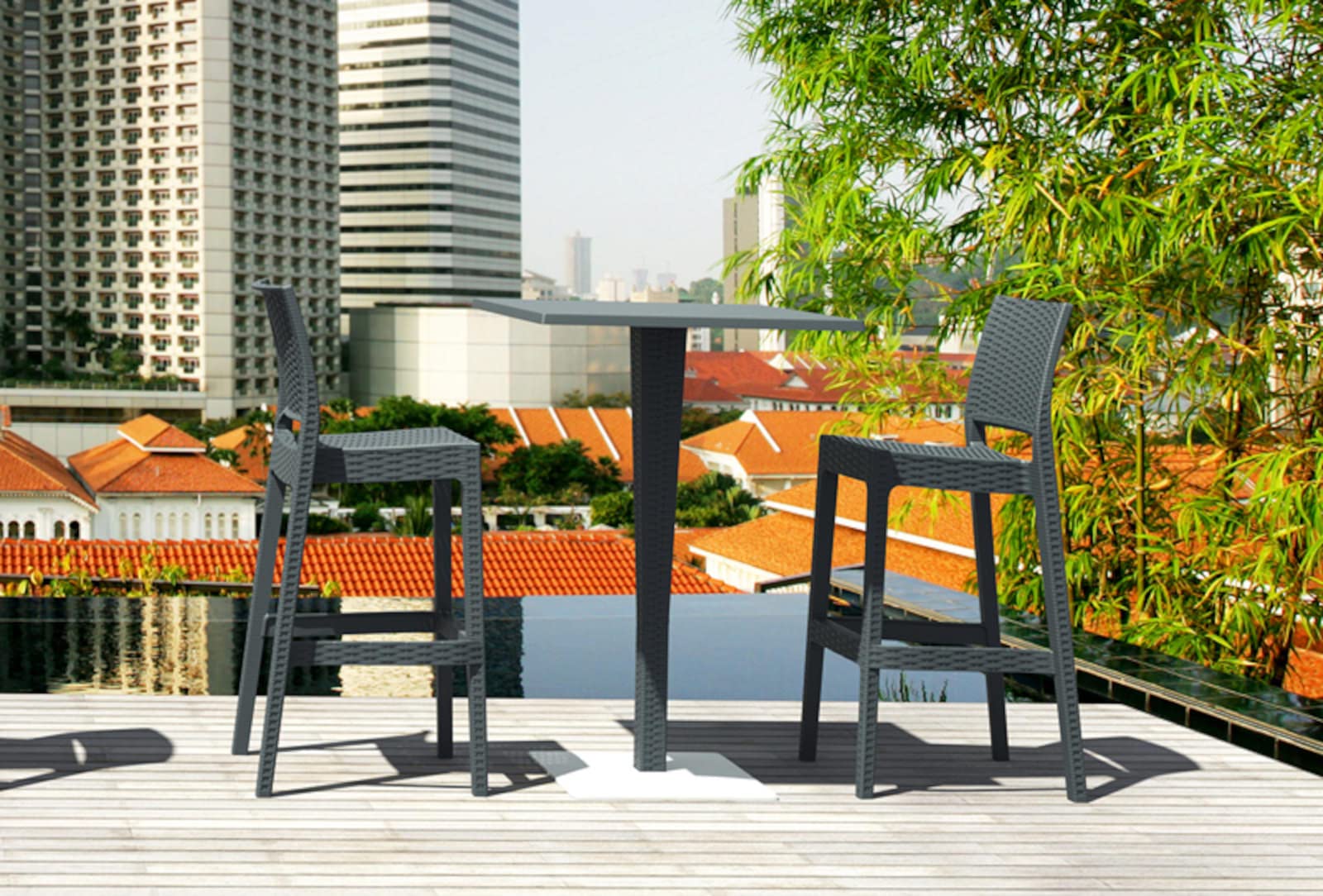 CLP 2er Set Barhocker Jamaica Mit Fußstütze I Outdoor-Tresenhocker In Rattan-Optik I Stapelbare Barstühle | Farbe dunkelgrau