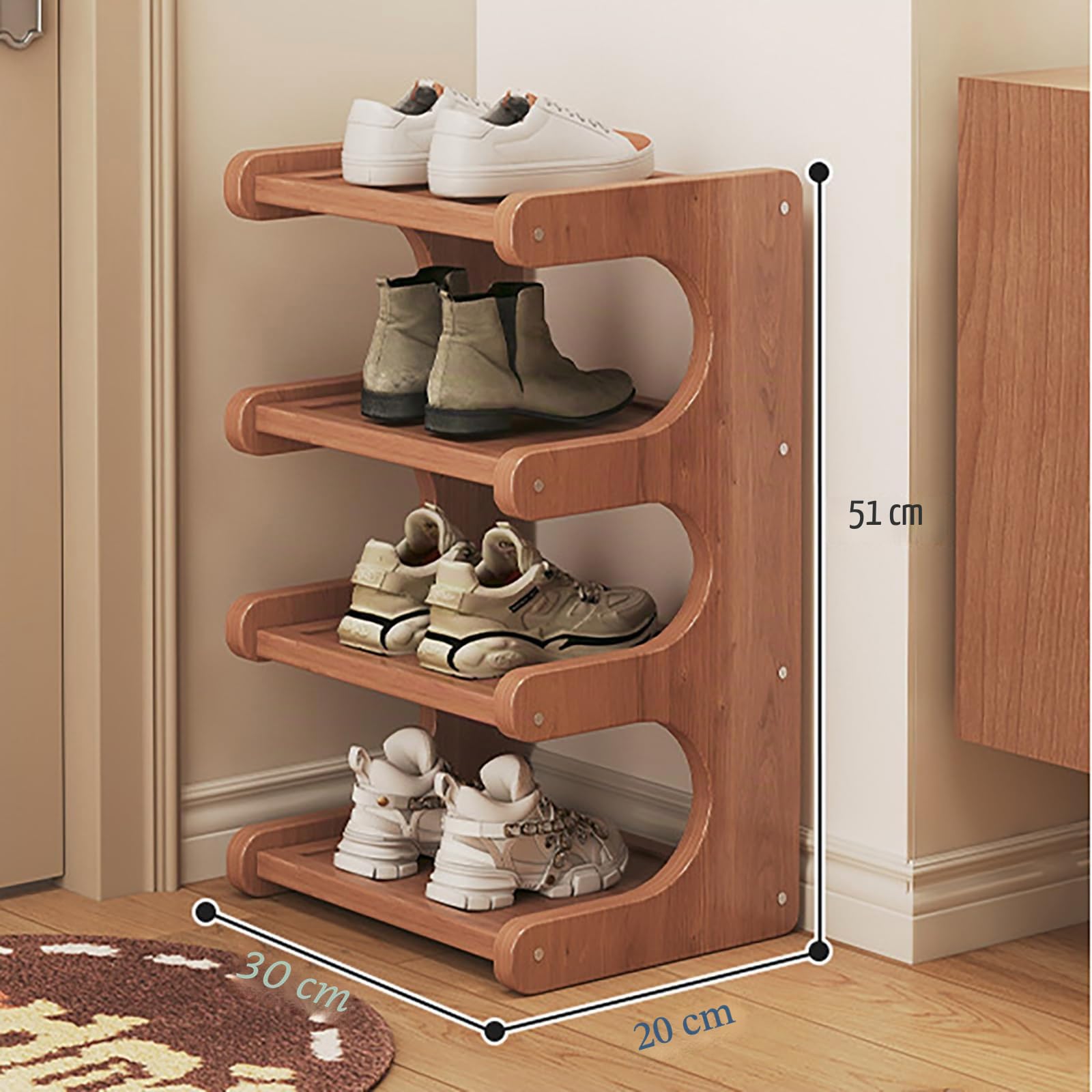 Bambus Schuhregal Hoch Schmal Mehrstufig Klappbar Schuhregal Organizer Frei Stehend Platzsparend Für Flur Schrank Schlafzimmer Ecke Eingang Kleiner Raum,4 Layers