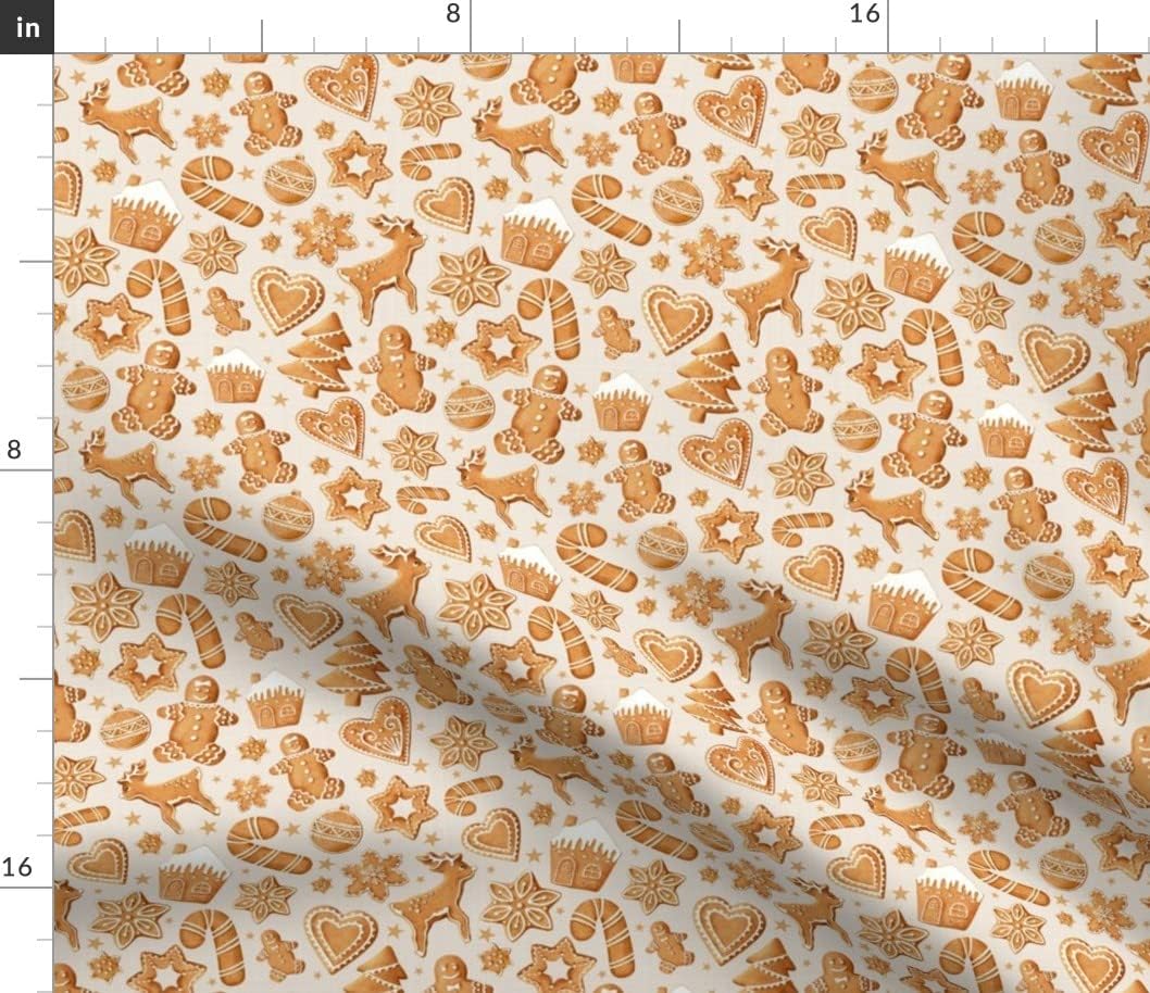Spoonflower Fabric - Medium Scale Gingerbread Man Sugar Cookie Christmas Tan Texture Printed on Petal Signature Cotton Fabric by The Yard - Sewing Quilting Apparel Crafts Decor