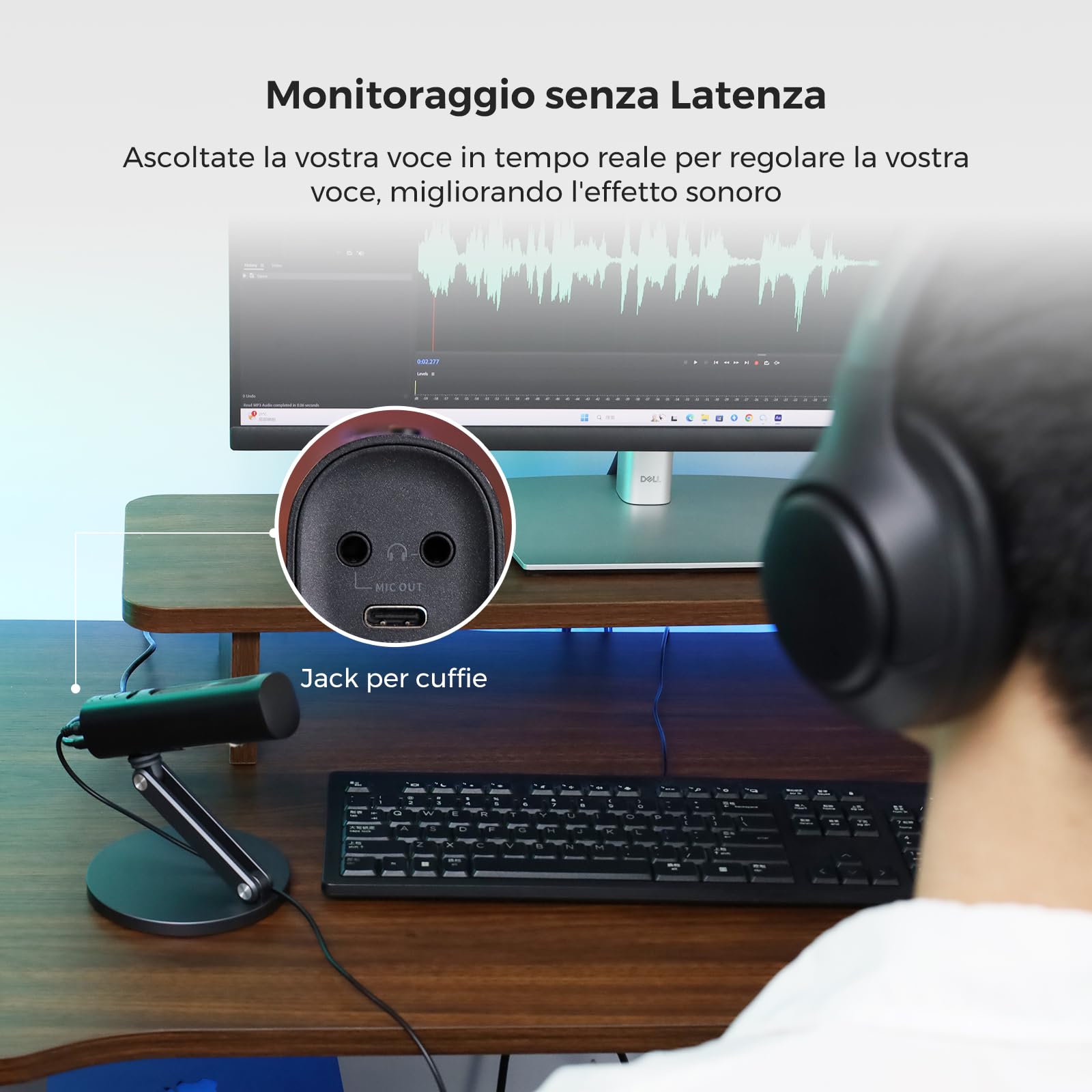 NearStream Microfono a condensatore USB per PC, fotocamera, microfono podcast per streaming/registrazione, microfono desktop con 8 microfoni/cancellazione del rumore/3 modelli polari/controllo