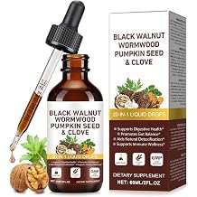 20-in-1 Wormwood Black Walnut Clove Drop - Promote Gut Balance & Digestive Health with Garlic Pumpkin Seeds Oregano Shilajit Extract, Liposomal Tech, High Absorption - 60ml