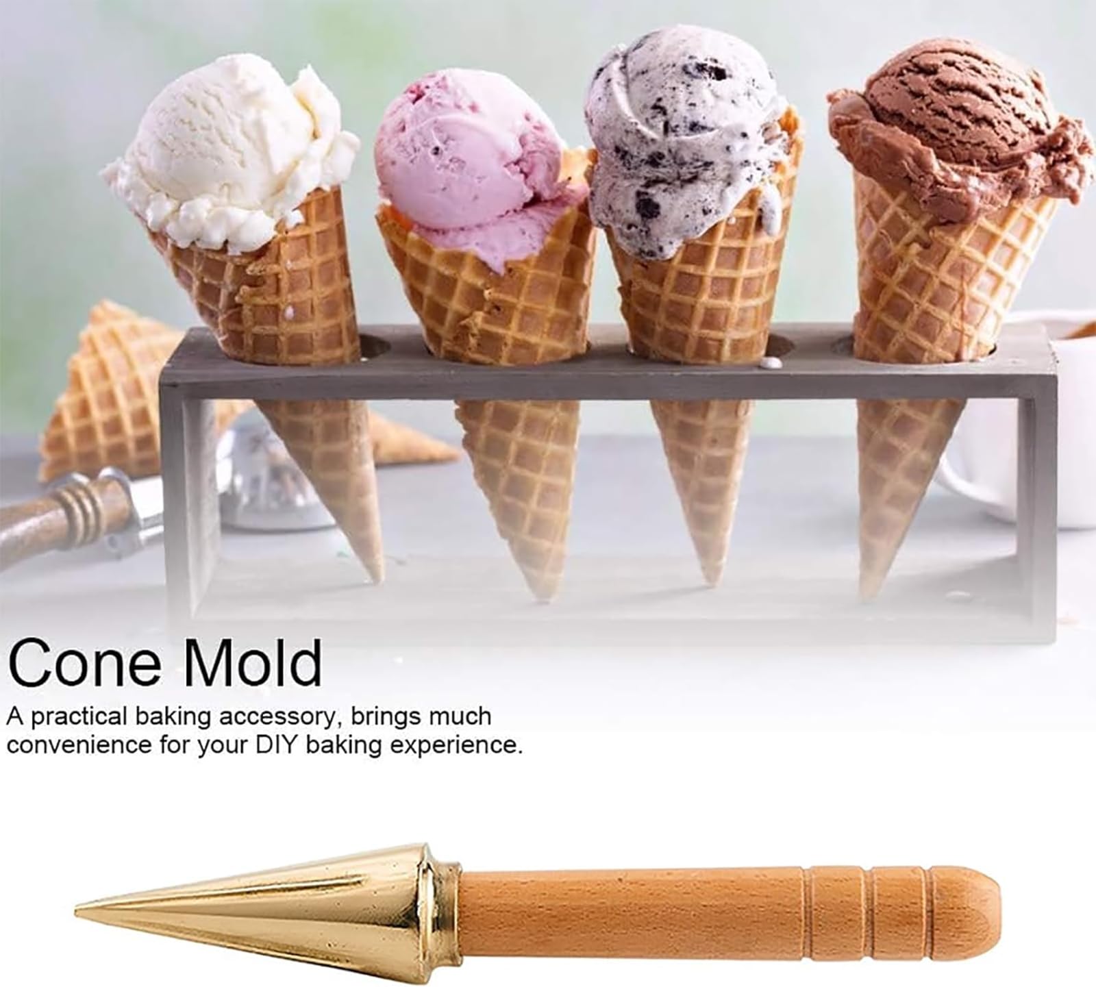 Molde de cono de helado, cilindro de cobre puro de 41 mm con mango cómodo, ideal para hacer helados y hacer prototipos rápidos, duradero y fácil de usar