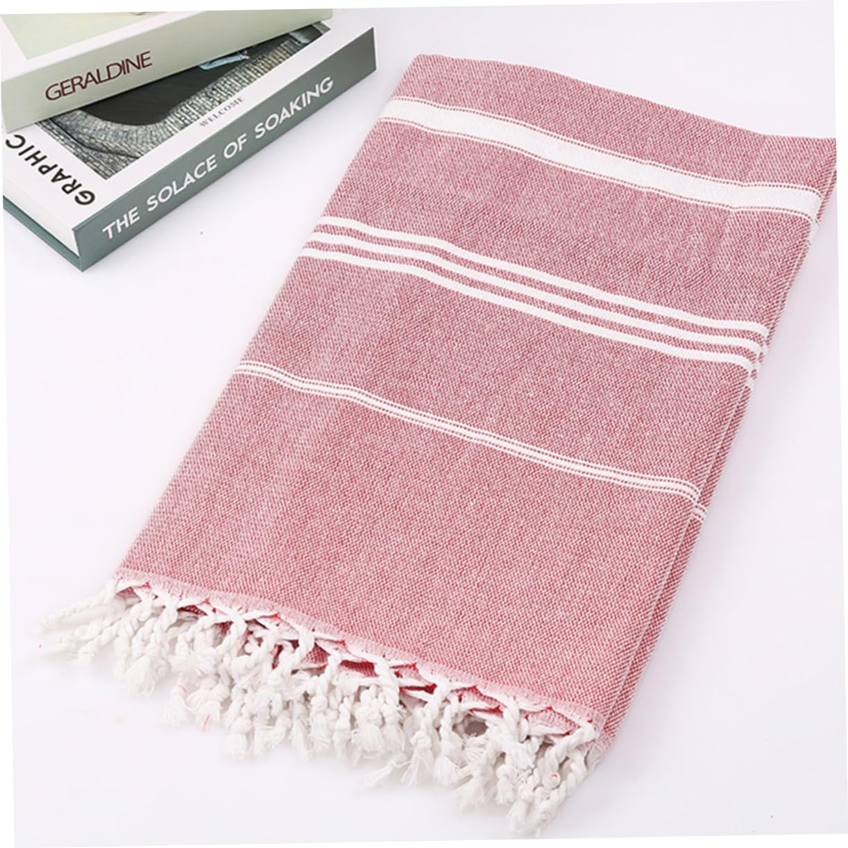 WOONEKY Toallas Turcas de Playa con Flecos Absorbentes de Algodón Poliéster Secado Rápido Colores Rojo Azul Amarillo para Baño y Picnic