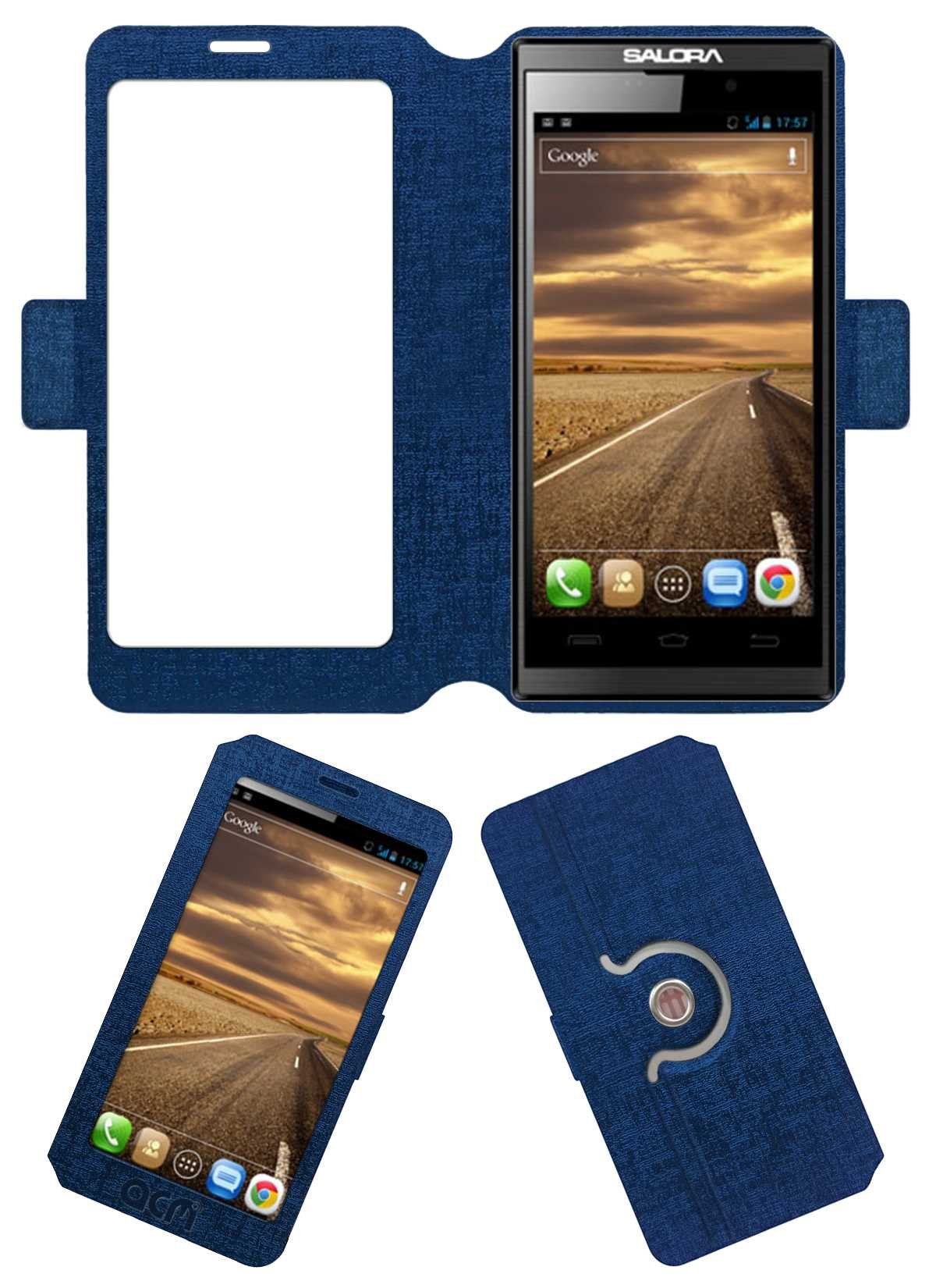 Acm SVIEW Window Designer Rotating Flip Flap Case Compatible with Salora Powermaxx Z1 Mobile Smart View Cover Stand Blue