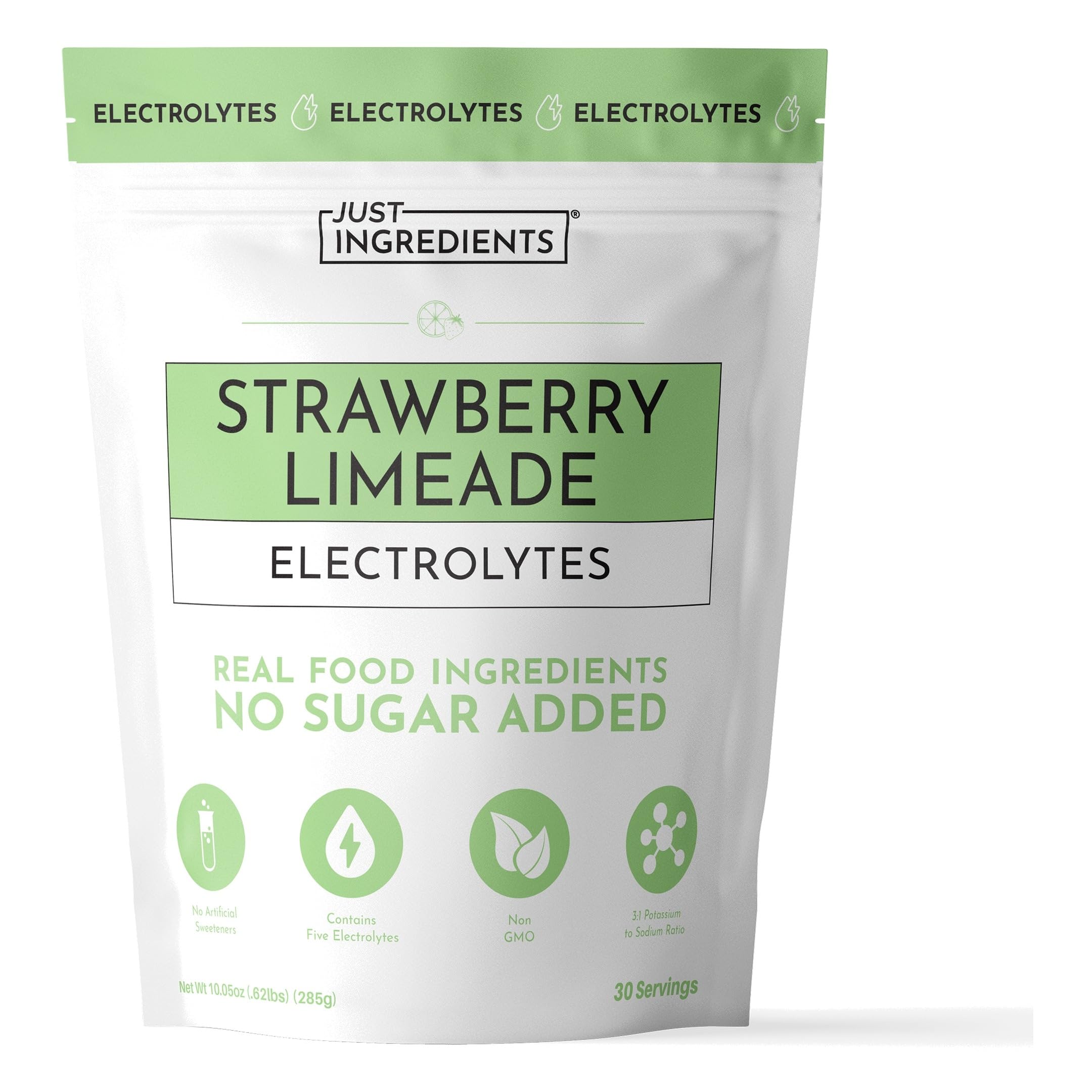 JUST INGREDIENTS Strawberry Limeade Electrolytes - No Sugar - 30 Servings