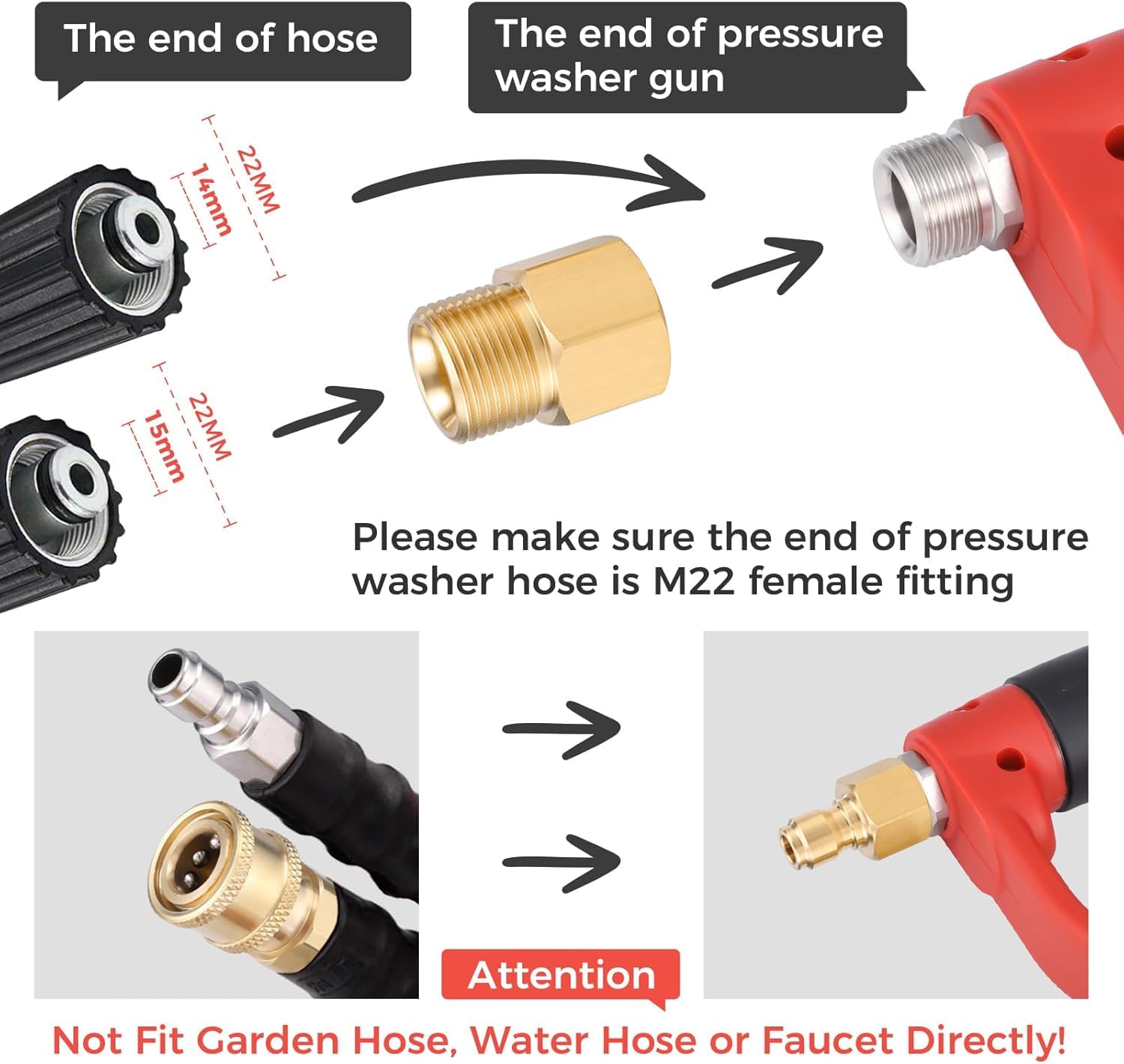 Lancia di pulizia ad alta pressione 5000 PSI, pistola con 6 estensioni e 2 aste curve, 6 punte spray per pulitore auto, casa, terrazza, giardino