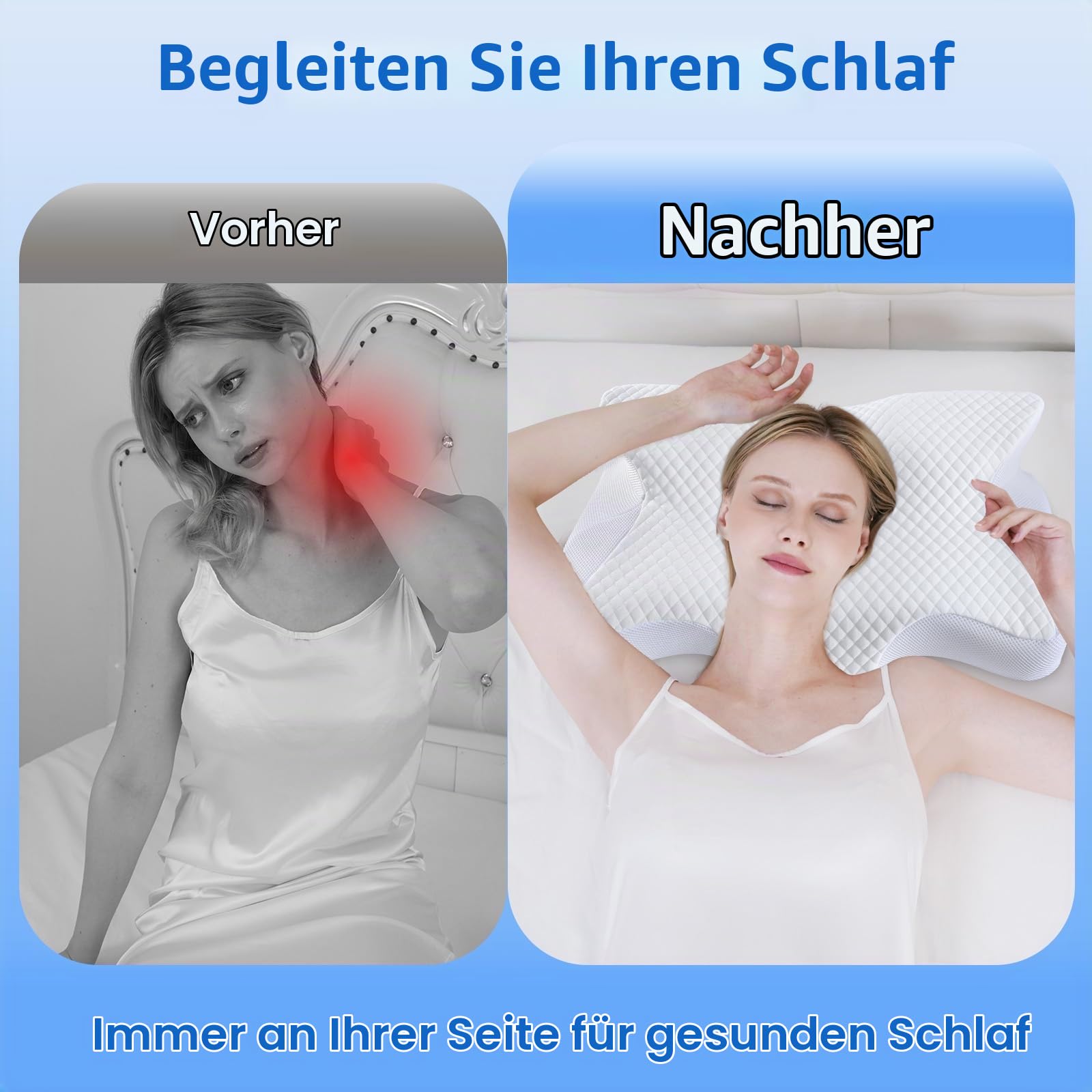 Teemour Nackenkissen Kopfkissen Memory Foam, Kopfkissen für Seitenschläfer, Rücken- & Bauchschläfer- Seitenschläferkissen Mit Nackenstütze, Atmungsaktiver und Abnehmbarer Bezug(Weiß)