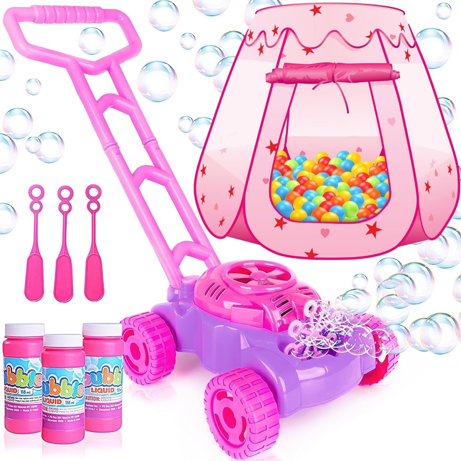ArtCreativity Bubble Lawn Mower for Toddlers & Princess Pop Up Tent, Kids Playhouse Tent with a Carry Bag, Foldable Princess Tent for Girls and Boys, Kids Bubble Blower Machine for Age 1 2 3 4 5