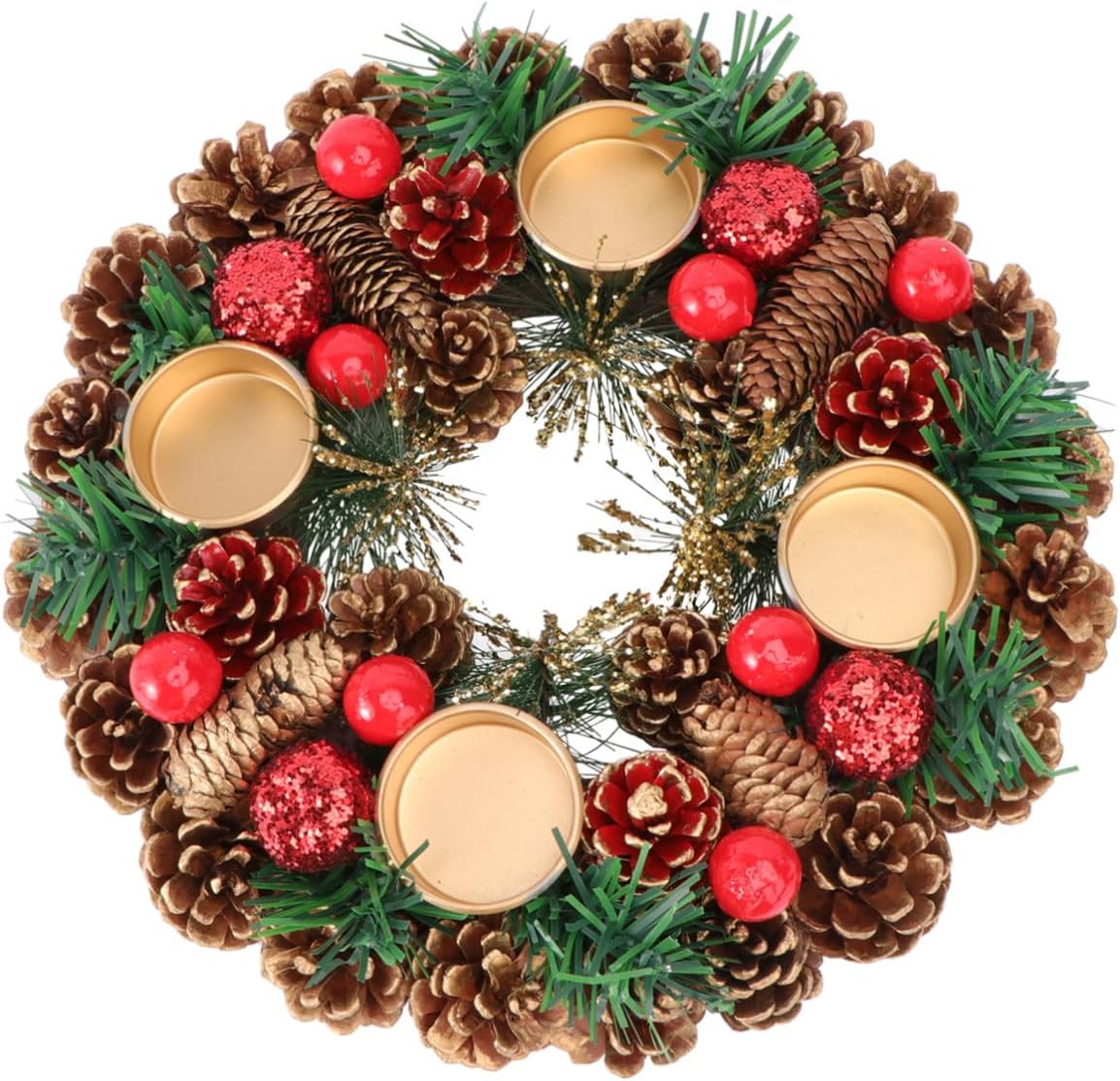 Luxshiny Christmas Garland Candleholder Decorative Wreath Candlestick 27cm Handmade Table Centerpiece for Holiday Desktop Décor