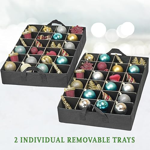 Miniatura 5 de HOLDN' STORAGE Caja de almacenamiento de adornos navideños con divisores, práctica y duradera, 2 bandejas extraíbles individuales para adornos de