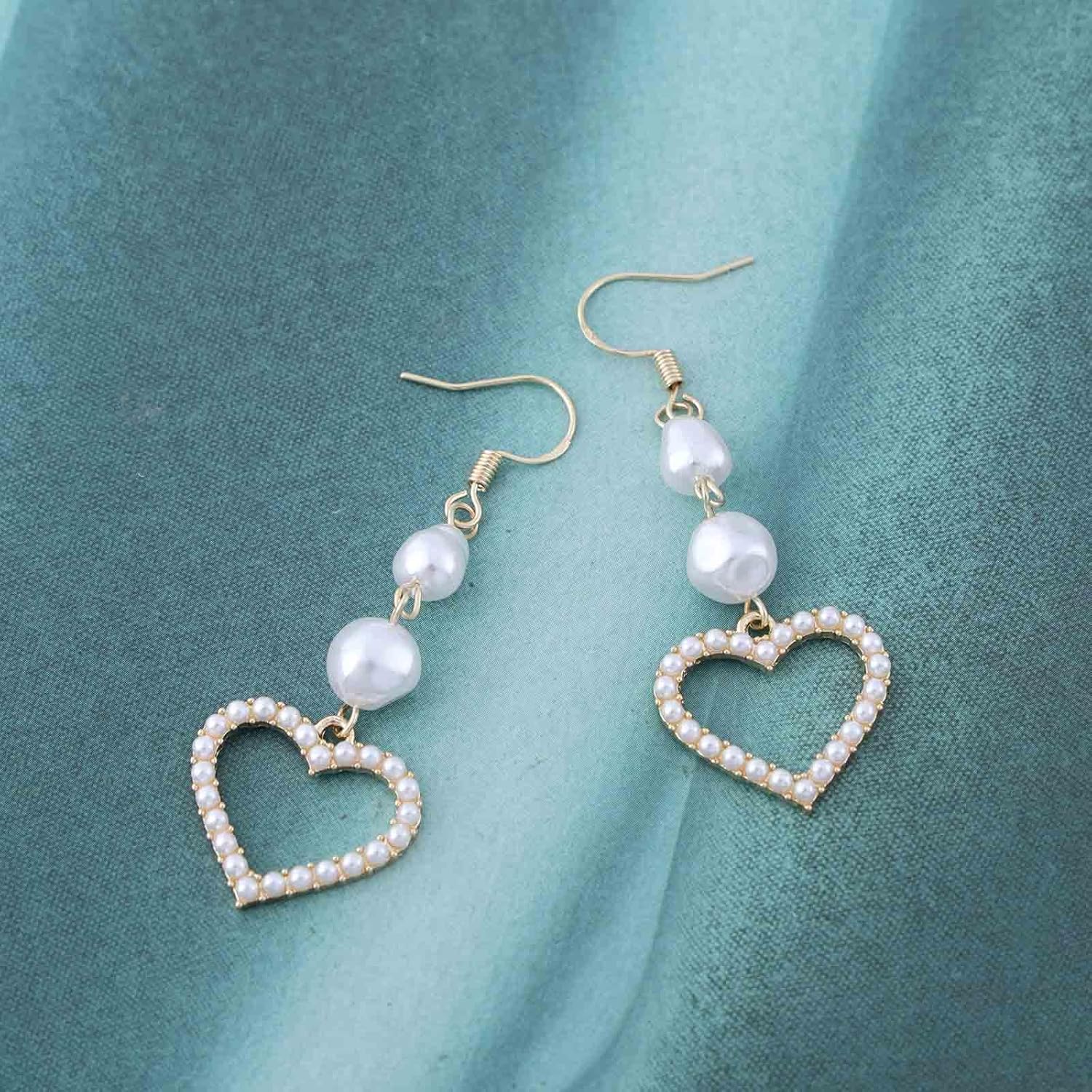 Vintage Pearl Heart Dangle Earrings Hollow Pearl Heart Earrings Heart Love Drop Earrings Pearl Heart Love Earrings Jewelry for Women - Image 6