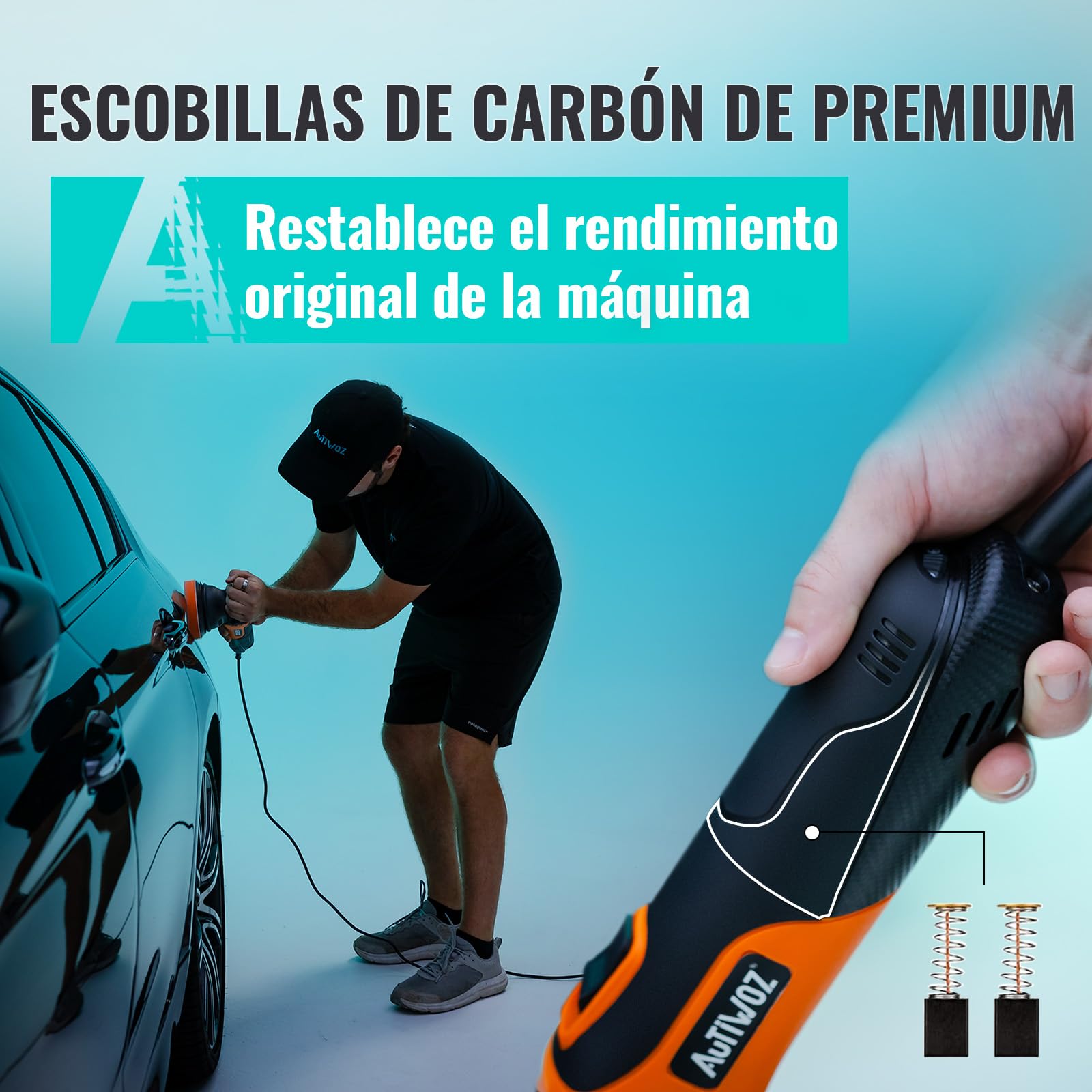 AUTIWOZ 630W Pulidora Coches Orbital 9mm,125mm Kit de Pulido,Excéntrica Máquina de Pulido,Pequeña Pulidora con 6 Velocidades Variables (2000-6200 rpm), para Detallado Automotriz-W01