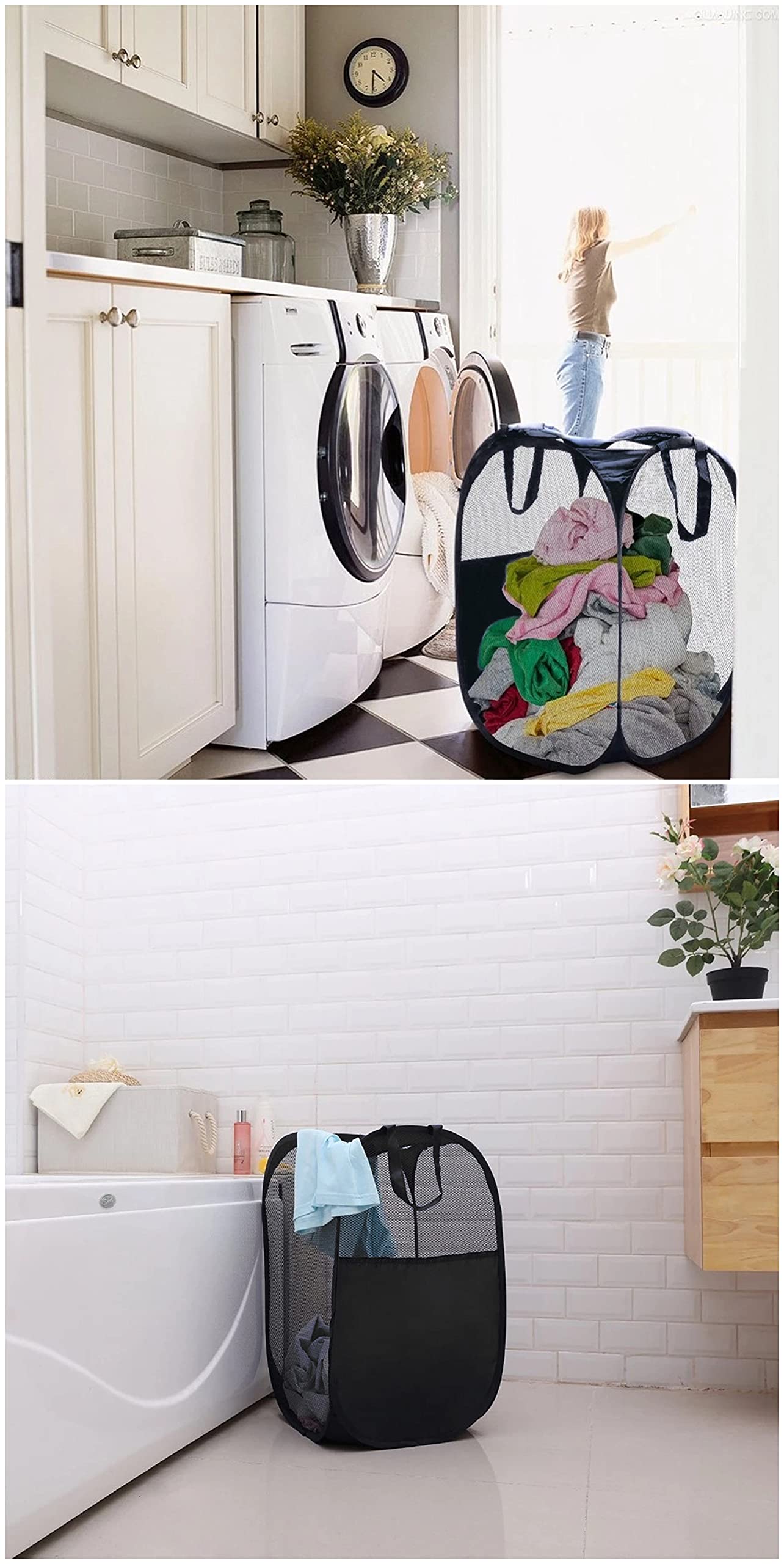 Cesto Portabiancheria Pieghevole In Rete 75L, 36x36x58 Cm, Nero, Con Manici, Contenitore Pop-Up Per Vestiti, Giocattoli E Biancheria, Salvaspazio Per Casa E Viaggio - 2