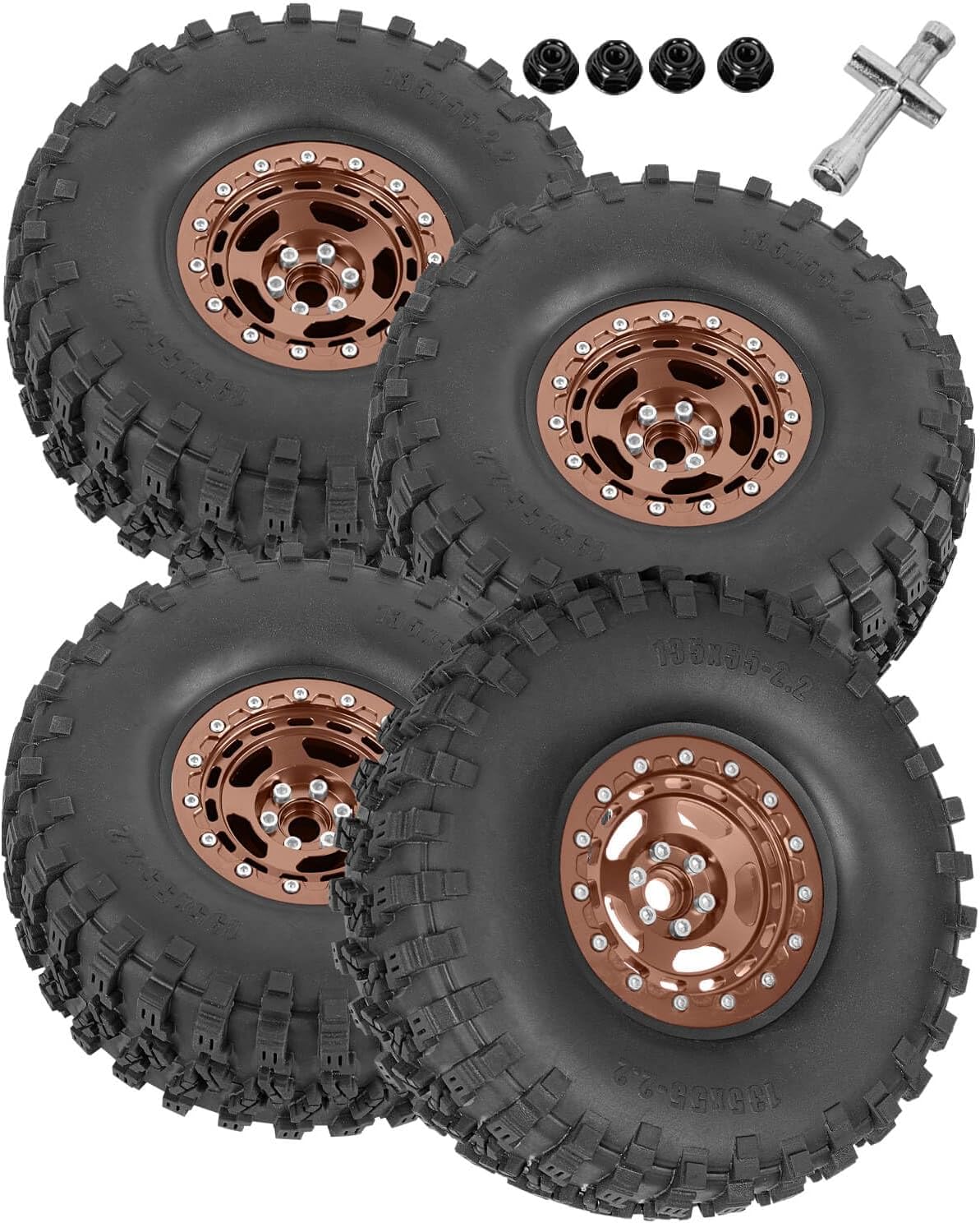 2.2in Aluminium Wheels&Wheel Rim Tires Beadlock Wheel&Wheel Hub Rim Upgrades Part for 1/10 SCX10 SCX10II SCX10III 90046 TRX4 D90.4PCS(135 * 55MM),Bronze
