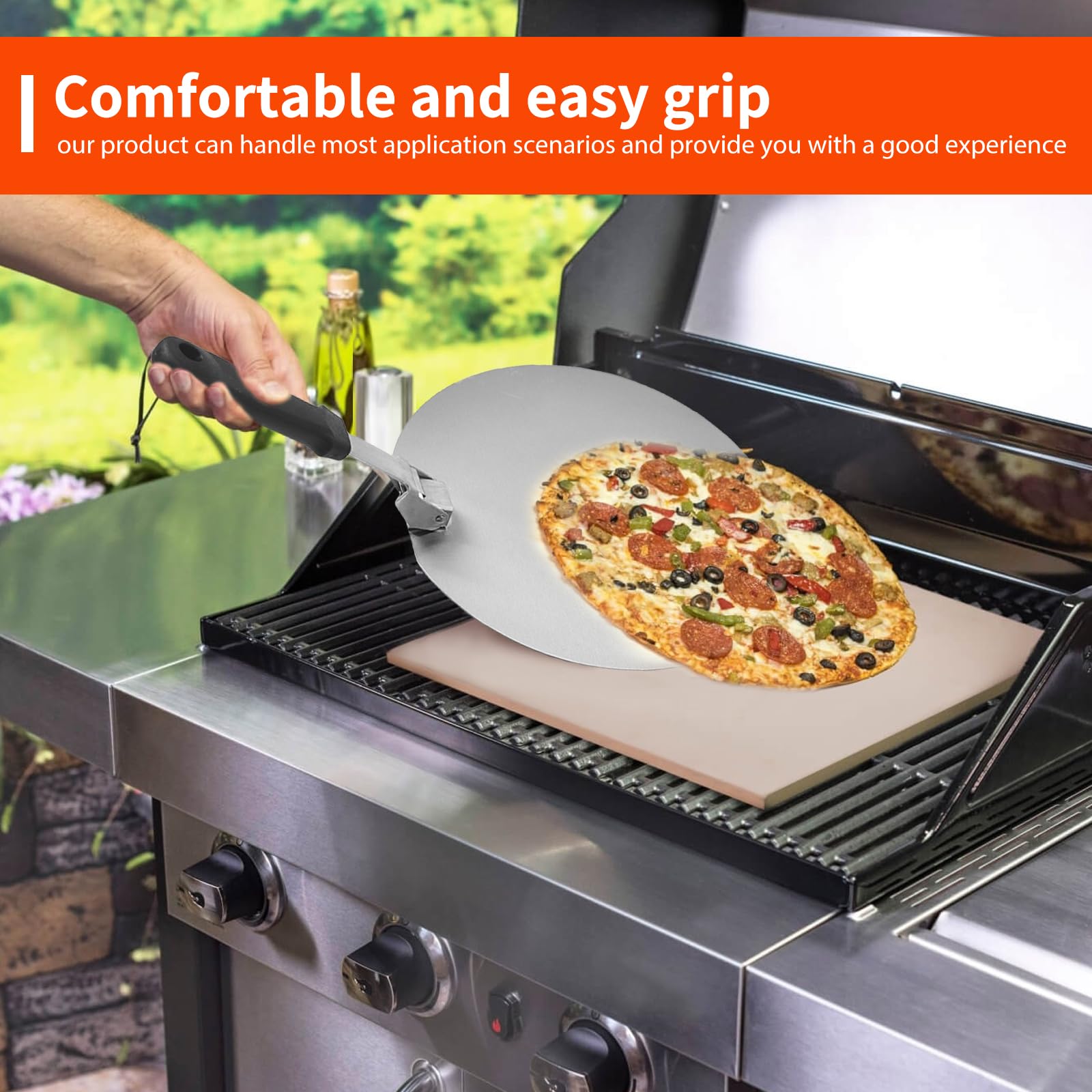 Runder Pizzaschaufel 12 Zoll, Pizzaschaufel aus Rostfreiem Edelstahl, Runder Pizzaschieber für Pizza, Pizza Schaufel mit Klappbarer Griff, Pizzaheber für Pizzen, Brot, Teig, Gebäck