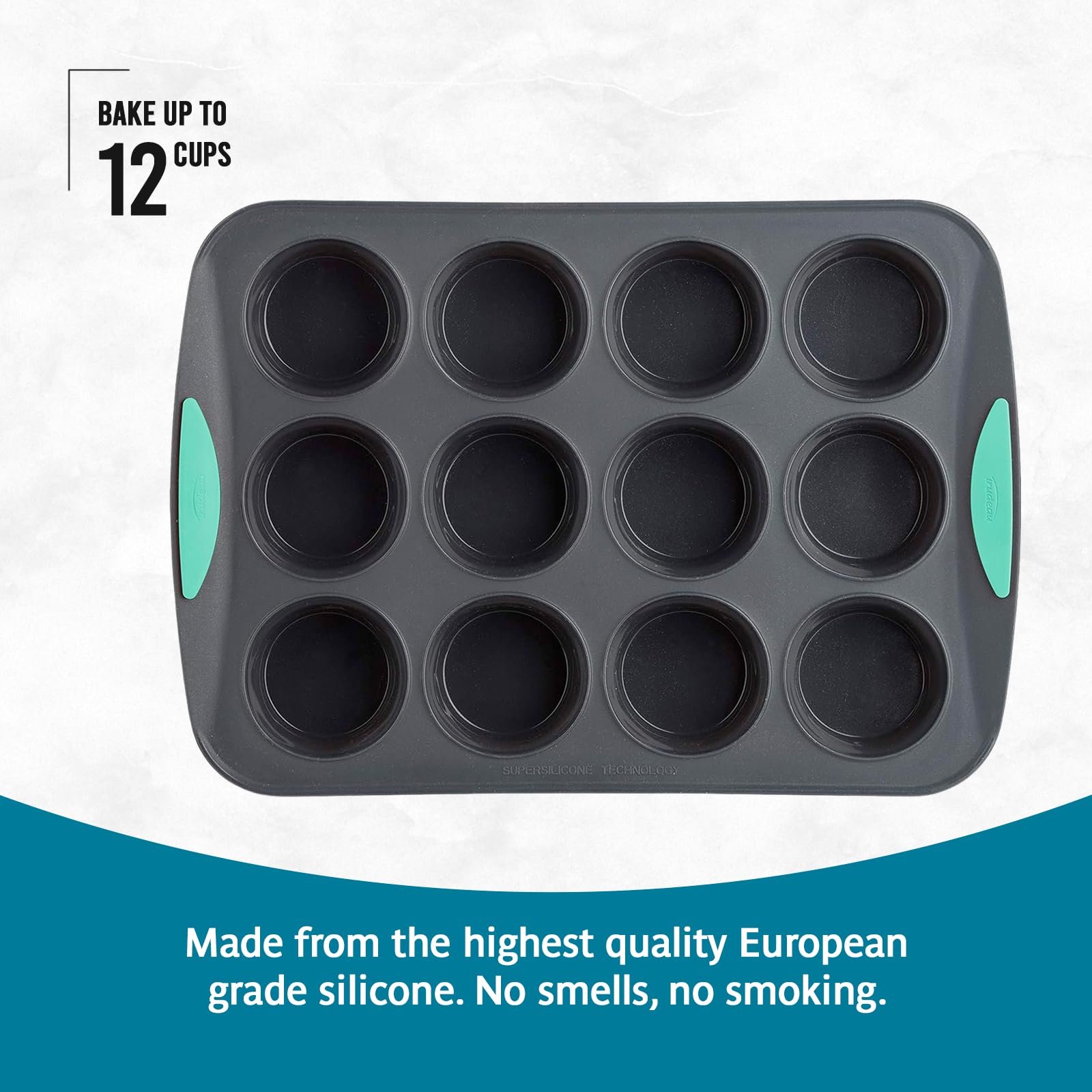 Trudeau Structure - Molde de silicona para magdalenas, 12 tazas, silicona flexible con forro duro para mantener la forma, antiadherente, sin BPA, apto para lavavajillas, resistente al calor hasta