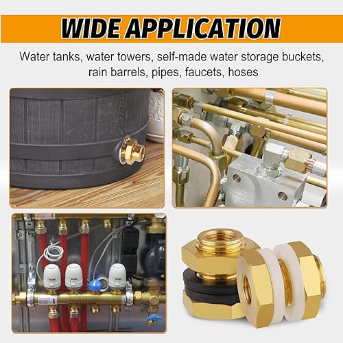 Vista 36 de KOOTNAS - Paquete de 2 accesorios de mamparo de latón macizo, conector de latón recto macho de 1 pulgada con anillo ondulado de metal, longitud