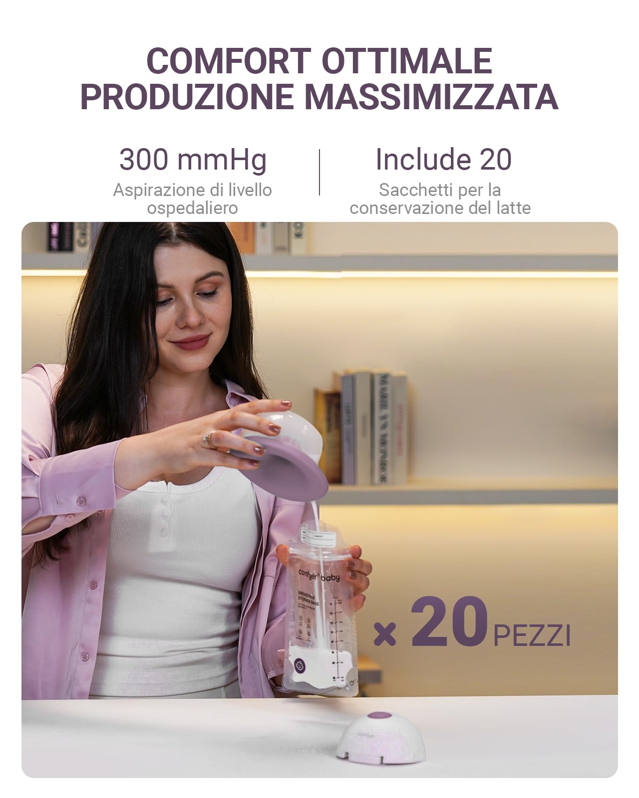 comfyer 2x Tiralatte Elettrico Indossabile Portatile, Leggero Tira Latte Neonati Elettrico, enza BPA, Funzione Memori, 9 Livelli e 3 Modalità,Impacco termico, ricarica magnetica, controllo APP