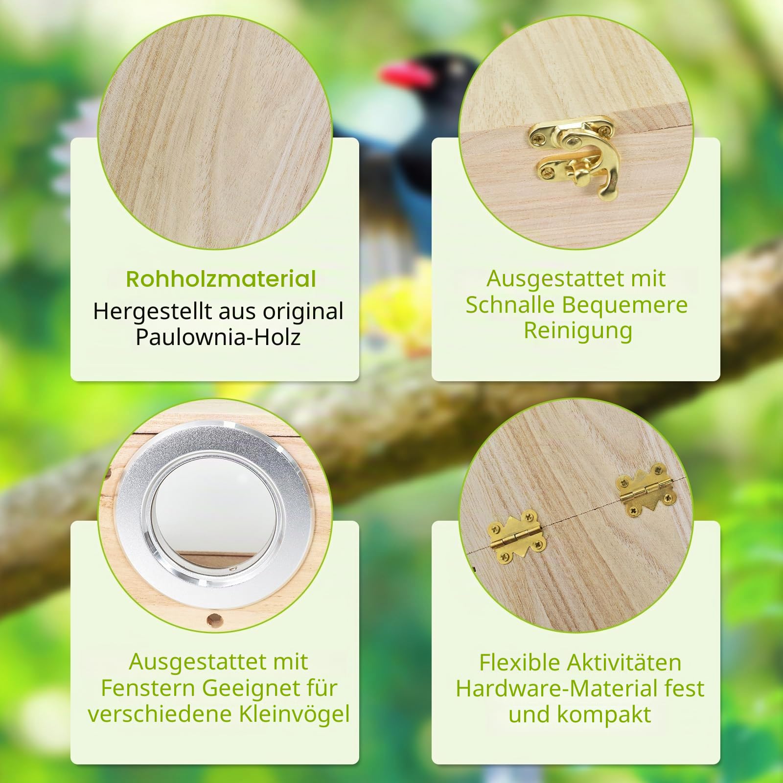 Wellensittich Nistkasten Transparentes Design, Vogelnest Brutkasten Holz, Sittich Nistkasten Transparentes Vogelhaus für Käfig Naturholz Aufzuchtkasten für Papageien Lovebirds Wellensittiche Finken