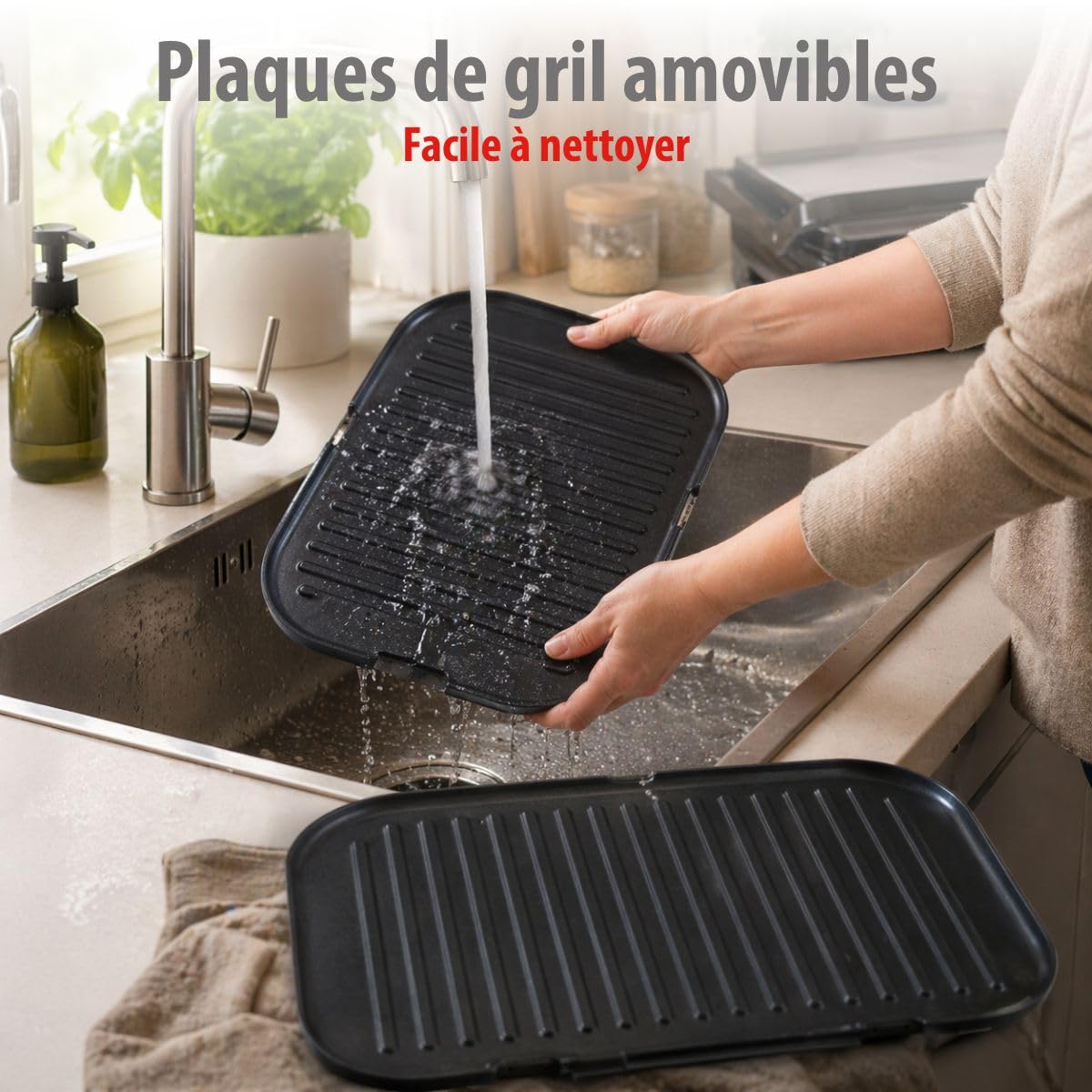 ALPINA - Grill électrique Multi fonction Panini Viande 2100W Minuterie 8 réglages Cuisson intelligente Plaque Anti-adhésive