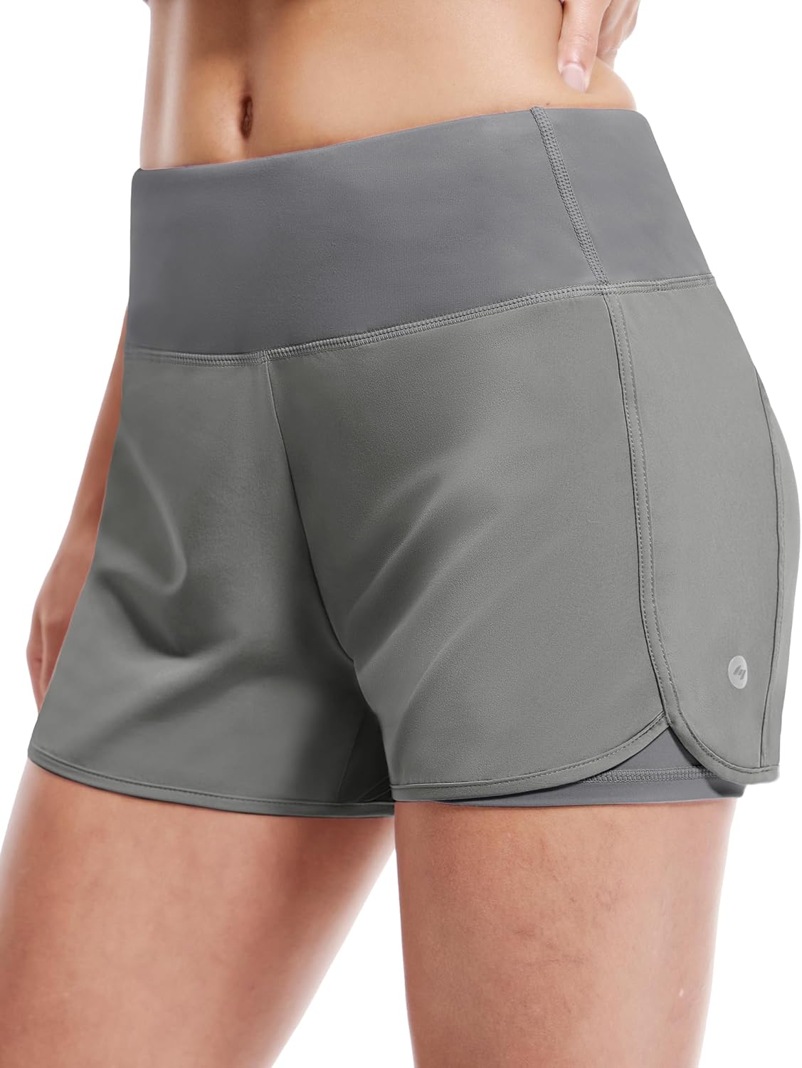 MIER Women's 2 in 1 Running Shorts Athletic High Waisted Workout Tennis Gym Shorts with Liner Zipper Pocket 3"