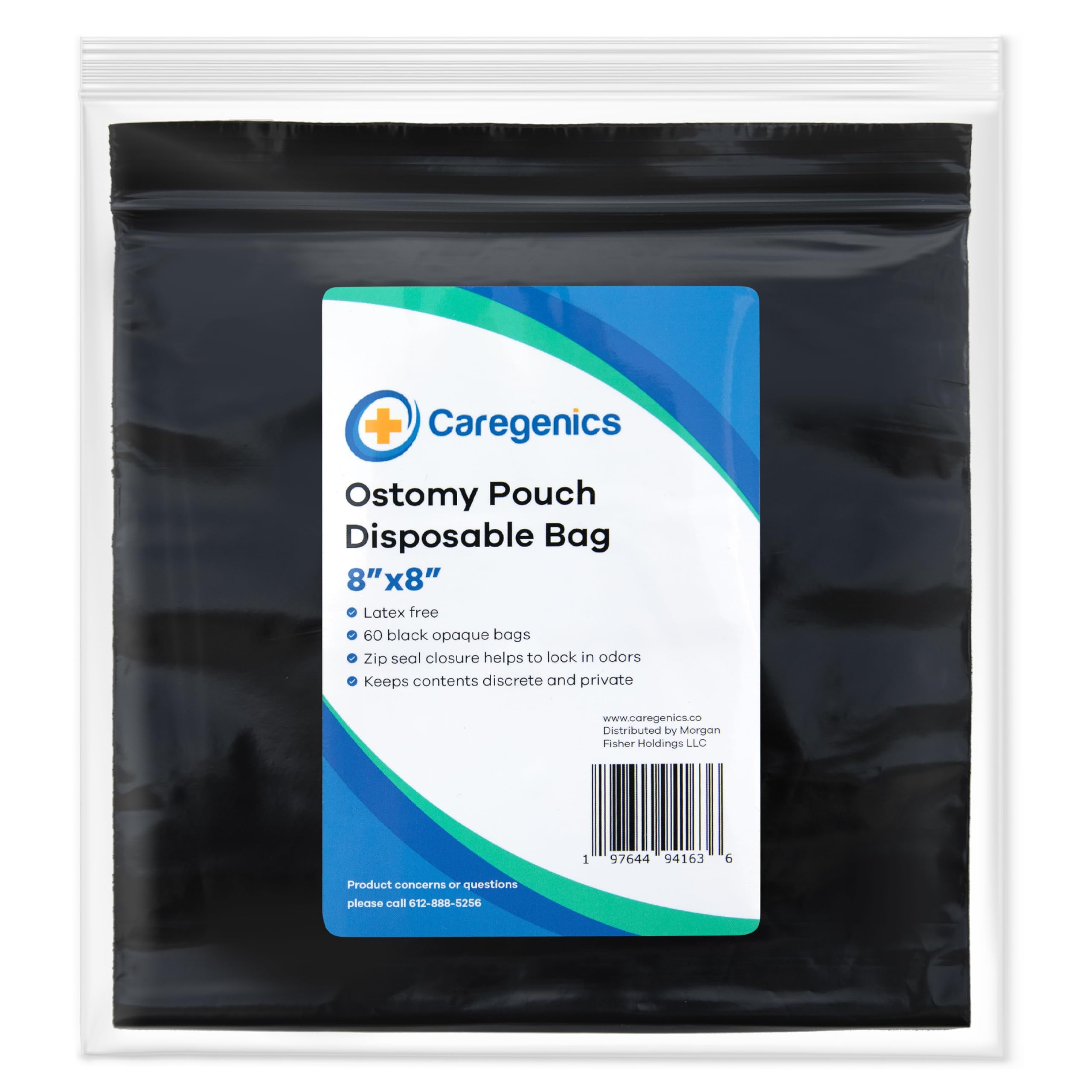 Caregenics - Sacchetti usa e getta per stomia, 20,3 x 20,3 cm, con chiusura a cerniera, previene e blocca gli odori, senza sporcarsi, 20,3 x 20,3 cm (60 pezzi in un sacchetto)