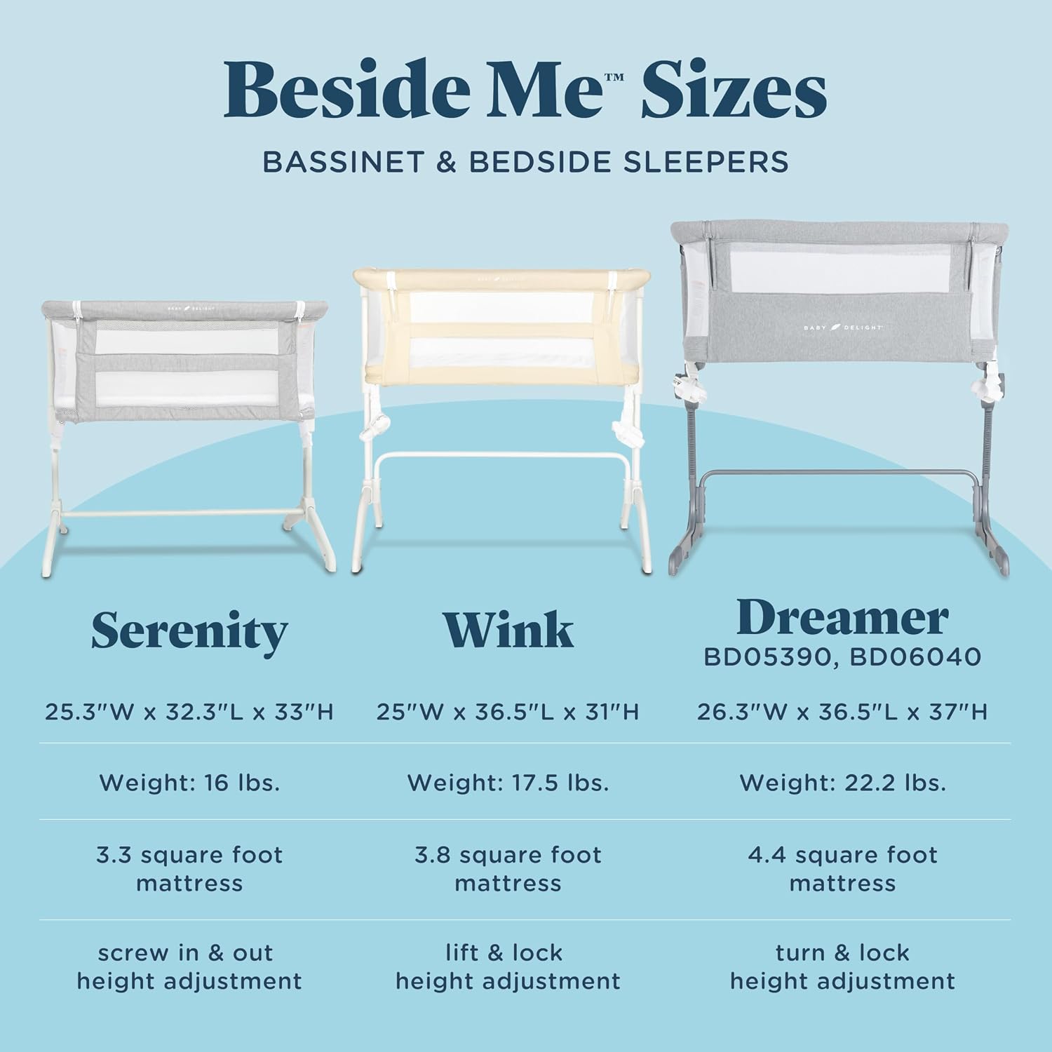 Baby Delight Beside Me™ Dreamer Bassinet | Bedside Sleeper & Baby Bassinet | 8-Position Height Adjustment | 100% GOTS Certified Organic Cotton Fabric | Organic Sage