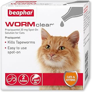 Beaphar | WORMclear(r) Spot-On for Cats | Kills Tapeworms | Vet Strength Treatment | Easy To Use | Suitable for Cats & Kittens Weighing More than 1kg | 2 Pipettes
