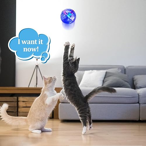 Miniatura 6 de Sratte Pelota de gato con luces LED de movimiento activadas por movimiento, destello iluminado, brillante, iluminado, juguetes interactivos para