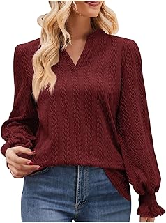 Camiseta de manga larga con cuello en V para mujer, color sólido, corte holgado, informal, para invierno, camiseta de manga larga Y2K 2025