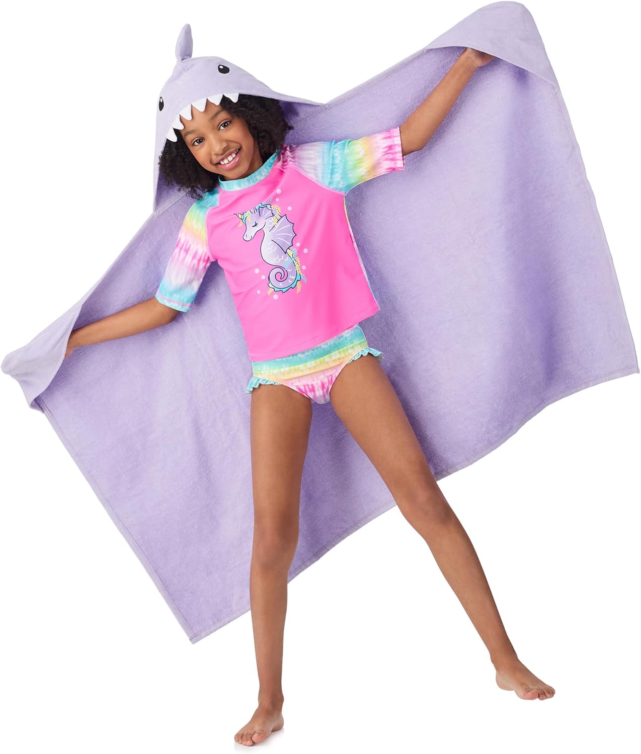 Saint Eve Kids Hooded Bath Towel Set - 2 Pack Super Soft and Absorbent Fun Shark Towels - Beach, Bath & Pool Covers for Girls & Boys, Pink & Purple