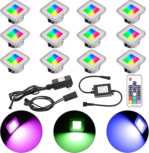 Kit de luces LED empotradas para terrazas, paquete de 12 luces LED RGB multicolor cuadradas para exterioresinteriores con control remoto IP67 disponible en Yaxa Peru