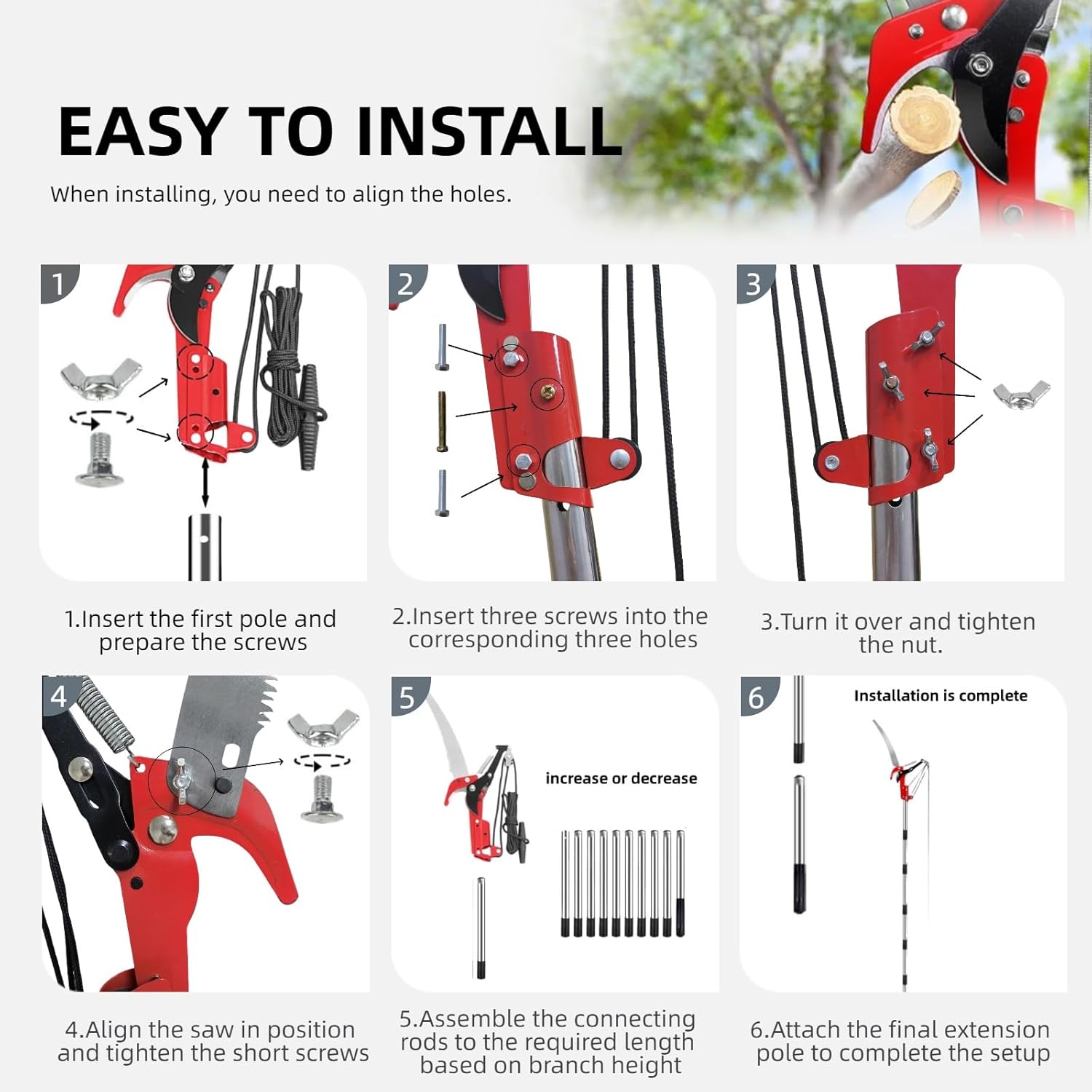 15.7’’ Pole Saws for Tree Trimming - Dual-Pulley Tree Pruner, Tree Trimmers Long Handle Pruner, Manual Pole Saw for Yard & Garden, Gardening Hand Tools