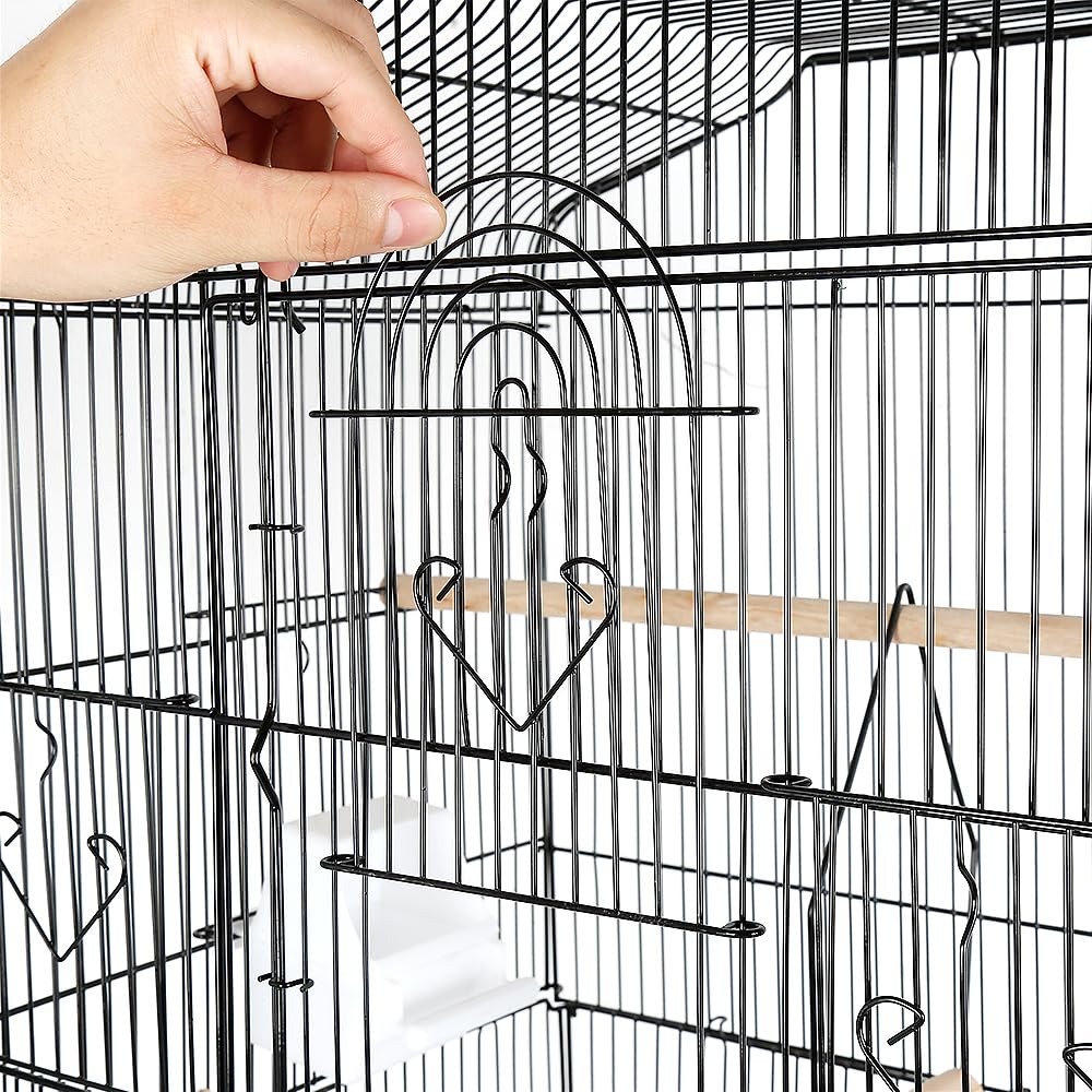 Jaula de cría para pájaros Solid Cage Pájaro sobre pie Aviario para pájaros interior/exterior, jaula de aves aves aves para periquito canario (negro, 46 x 36 x 92 cm)