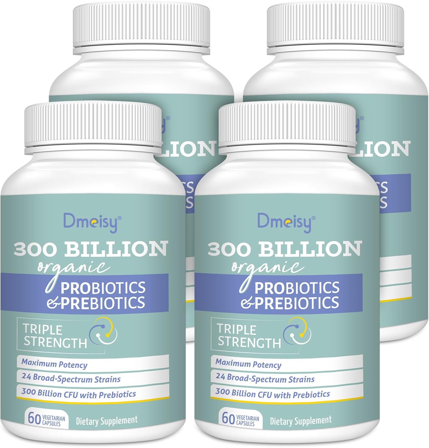 Probiotics for Women and Men, 300 Billion CFU 24 Strains Probiotics + 15 Organic Herbs Prebiotics Blend, Shelf Stable Gut Health Supplement for Digestive Immune & Whole-Body Health, 4 Month Supply