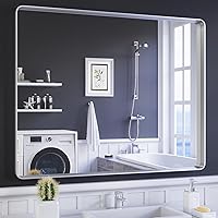 Vista 38 de ISKM Espejo con marco negro para pared de 20 x 16 pulgadas, espejo de tocador de baño antioxidante, vidrio templado, espejo rectangular redondeado