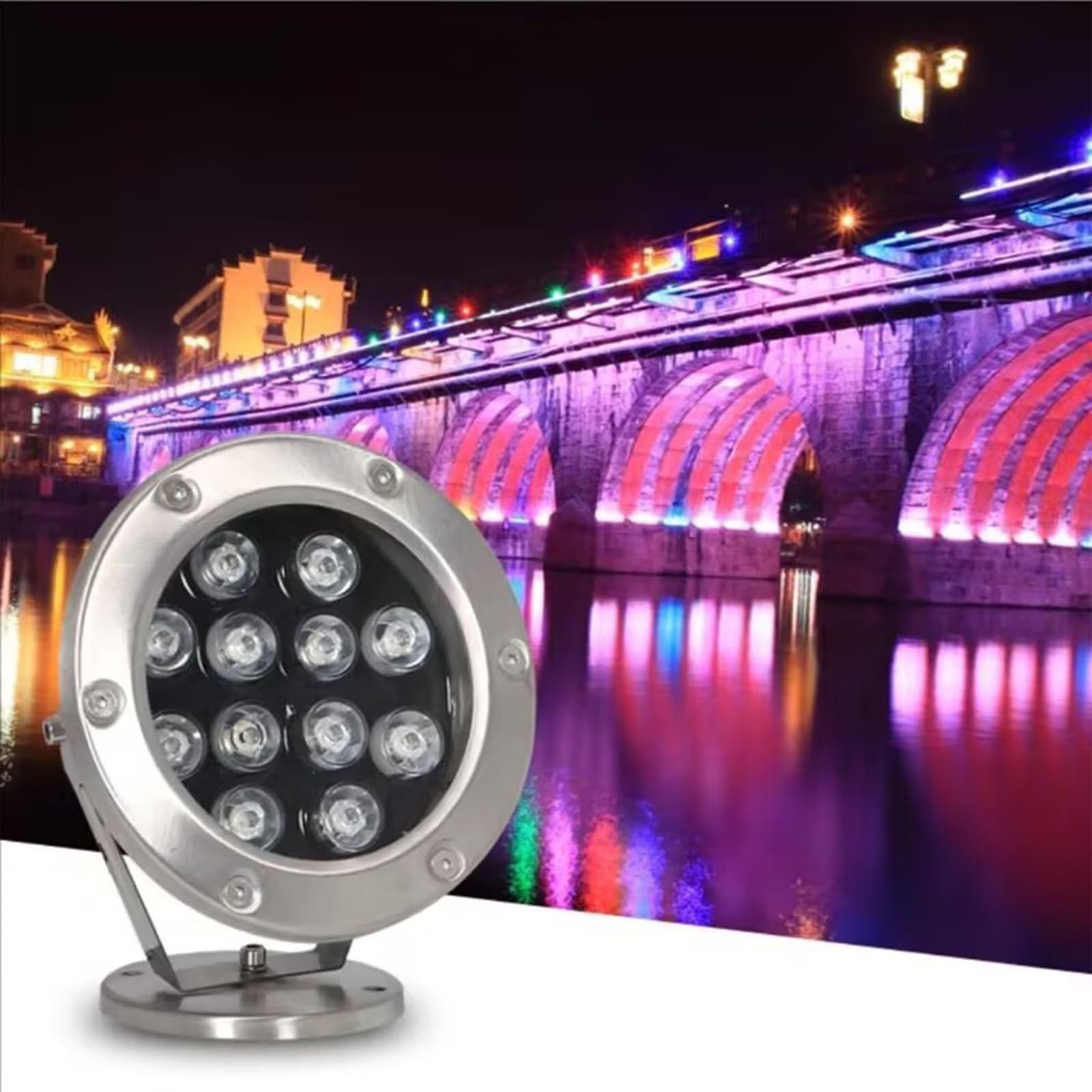 Projecteur LED sous-Marin for Bassin, Projecteur D'extérieur Rotatif, Projecteur De Jardin 24 V, Éclairage De Fontaine À LED À Angle Réglable en Acier Inoxydable, Étanche IP68(White,36w)