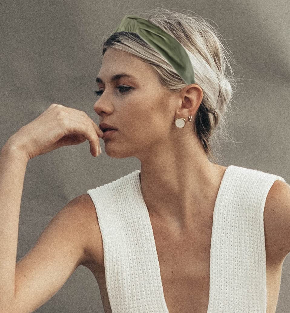 Sage Green Velvet Headbands for Women, Trendy Womens Headbands are Knotted Headband for Women's Hair, Cute Top Knot Fashion Designer Girls Head band