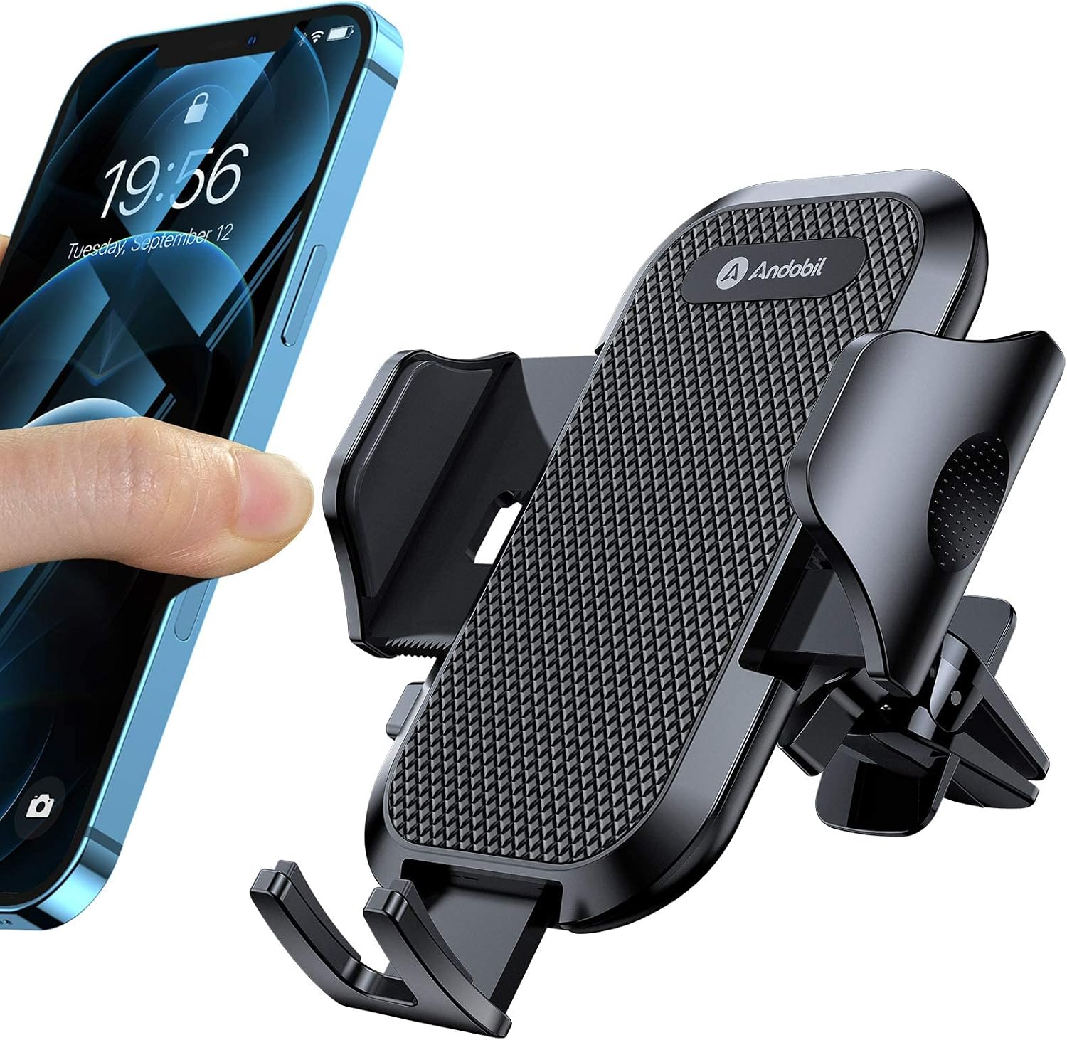 Andobil Car Phone Mount Ultimate Smartphone Car Air Vent Holder Easy Clamp Hands-Free Compatible with iPhone 12/12 Pro/11 Pro Max/8 Plus/8/X/XR/XS/SE Samsung Galaxy S20/S20+/S10/S9/Note 20, Black
