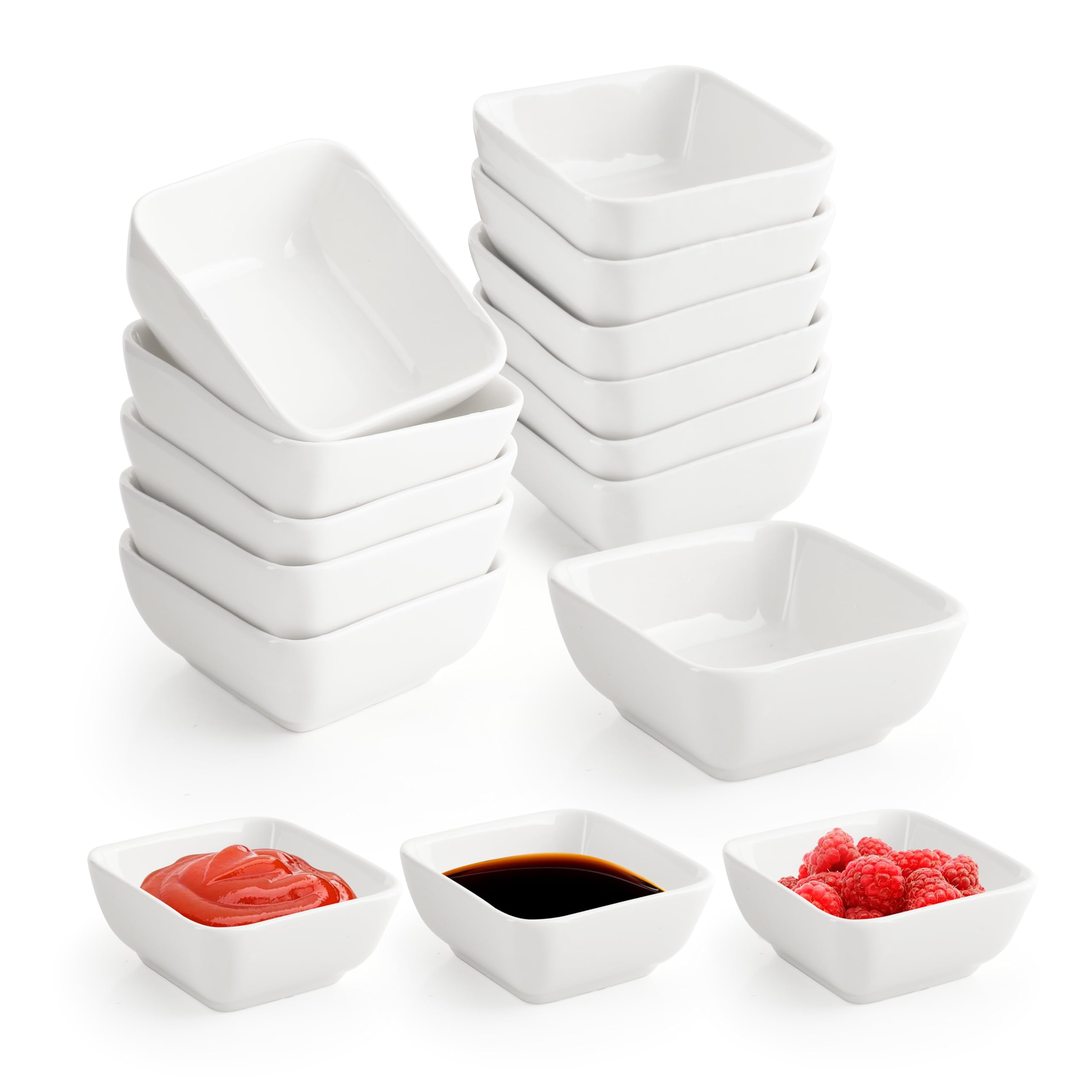 YKUKIZEE 12 PCS Small Ceramic Soy Sauce Bowl 3 Oz, White Porcelain Side Dish Bowls 7.5 cm