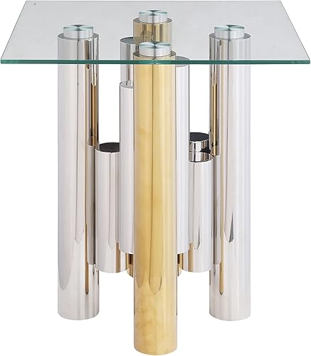 Miniatura 11 de Mesa auxiliar moderna de cristal de 20 pulgadas con marco de metal, mesa de noche, mesa esquinera para sala de estar, oficina en casa, dormitorio