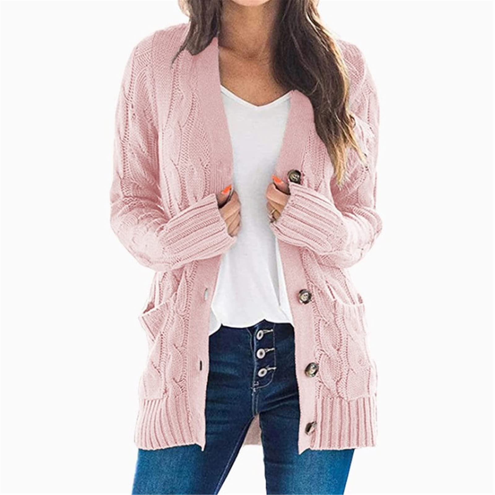 Alloaone Cardigan suéter de punto de manga larga de las mujeres suéter de punto chaqueta