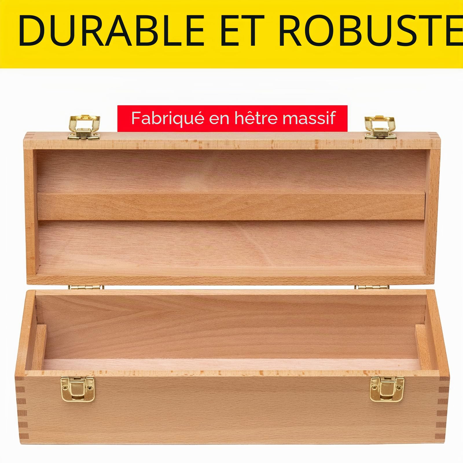 MEEDEN Boîte de rangement pour artiste en bois polyvalent en hêtre mass, boîte à outils d’art avec plateau amovible pour pinceaux, crayons, craies et autres fournitures d’art, 36,6 x 13,5 x 12,7 cm