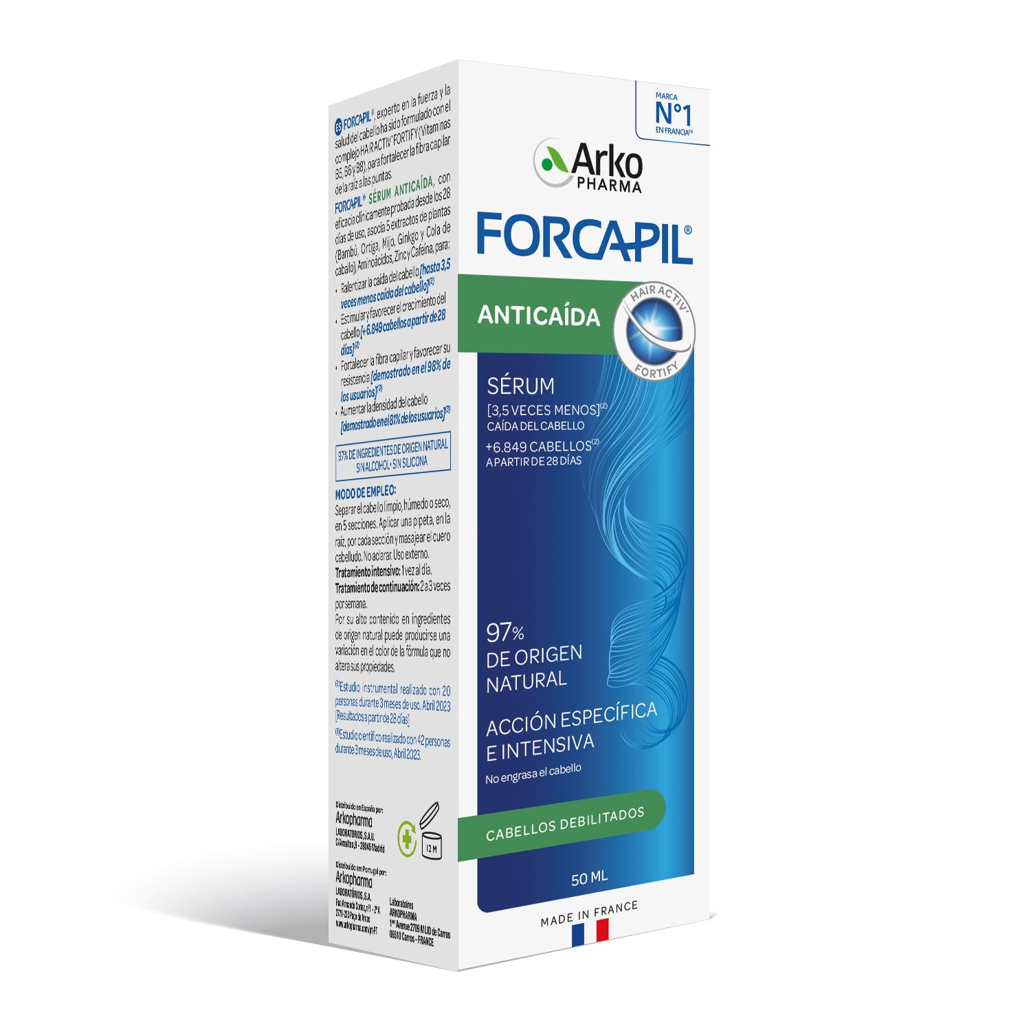 Arkopharma Forcapil Anti-wypadanie serum, intensywne leczenie wzmacniające włosy, pomaga zmniejszyć wypadanie i stymuluje wzrost, zwiększa gęstość i wytrzymałość, testowane klinicznie