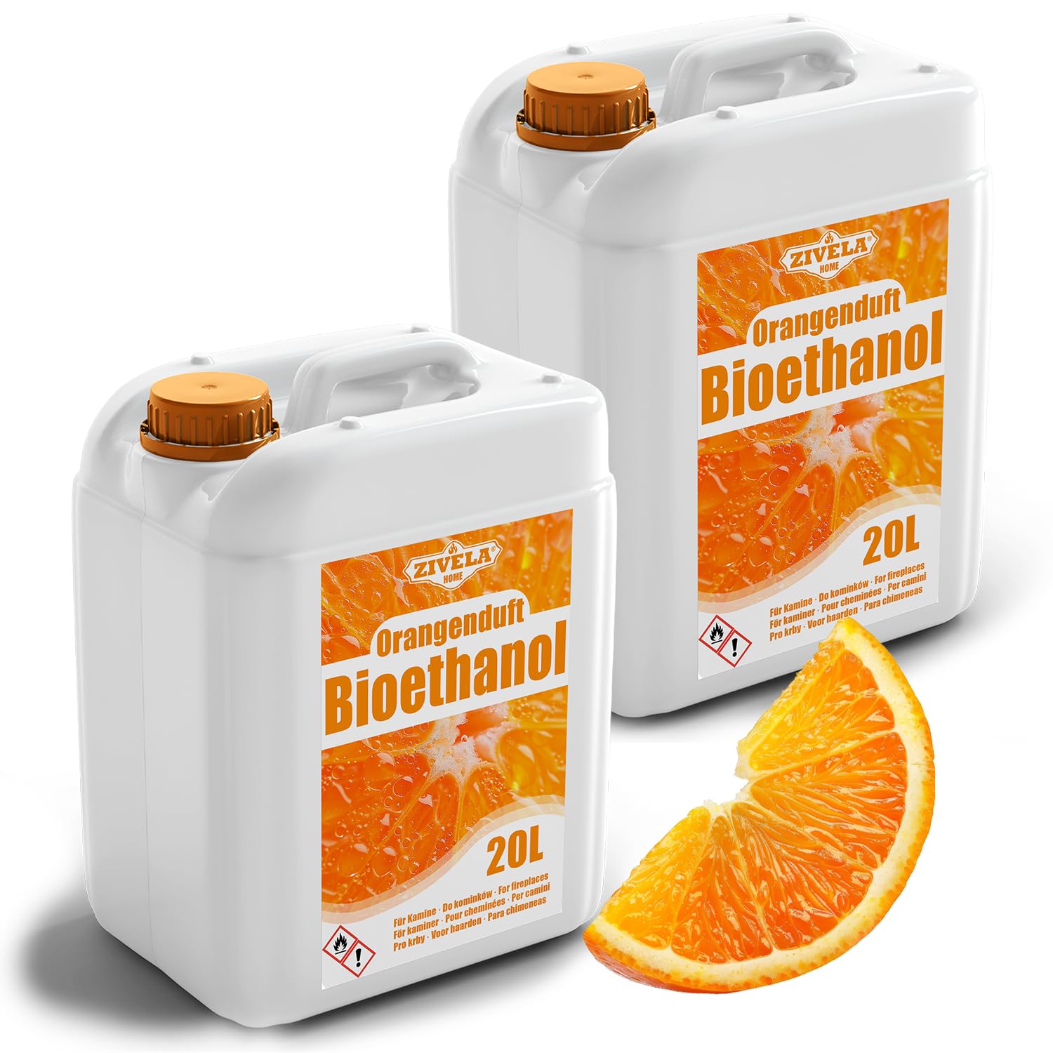 Bioetanolo 96,6% 40 l, profumo di arancio biologico 96,6% 2 x 20 l, bioetanolo per camino, caminetto, camino a bioetanolo, profumo di arancia, combustione pulita, senza fumo, fiamma vivida e stabile