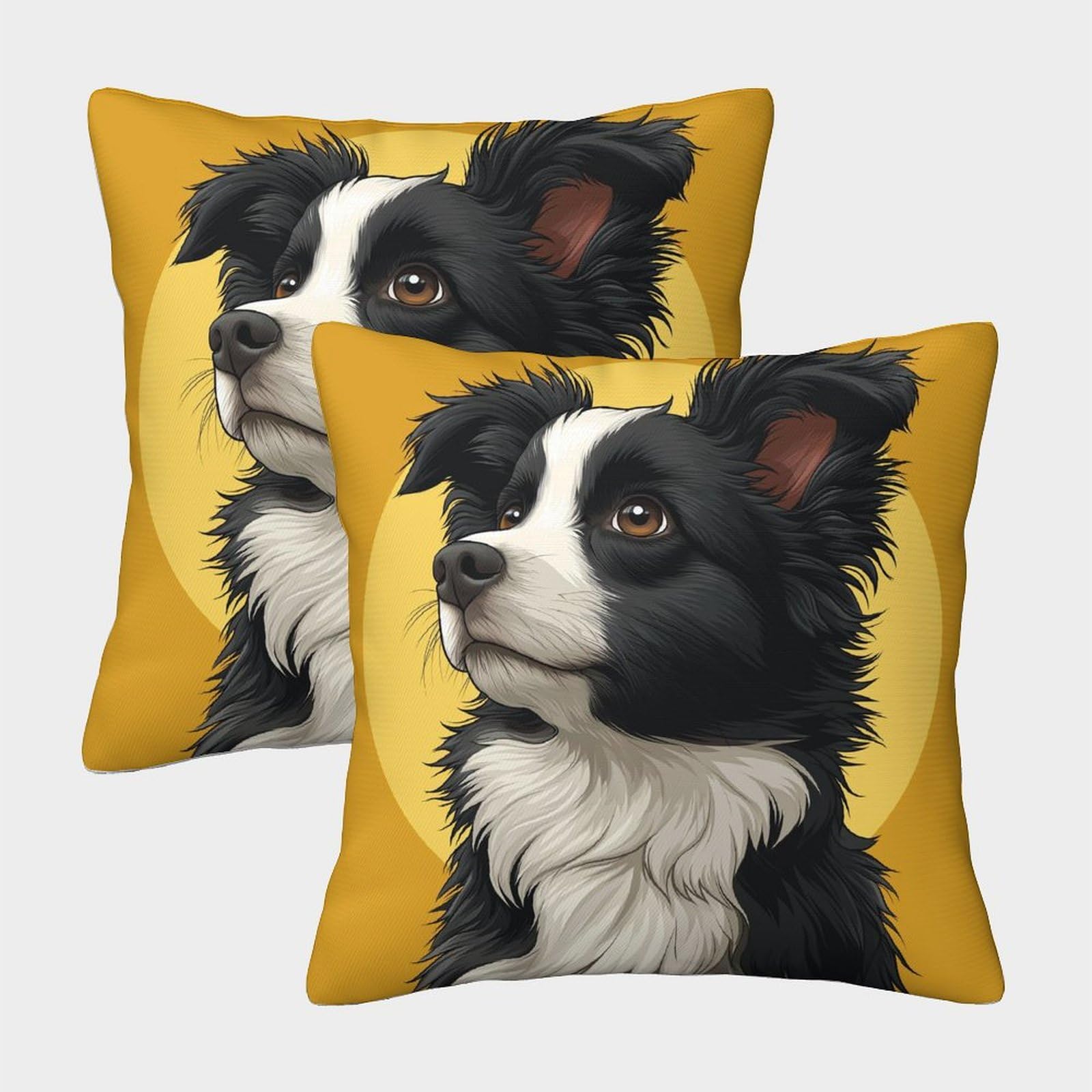 Bcakdbdoe Border Collie Cushion Cover Set Of 2 Decorative Machine Washable Pillowcases Square Cushions With Invisible Zipper Cushion Covers For Sofa Couch Home Bedroom Throw Pillow Case 40X40cm