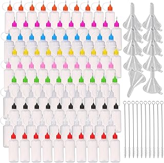 100 Pcs 10 ML Mini Needles Precision Tip Applicator,Fine Tip Applicator Bottle Glue Bottle Needle Squeeze Glue for Ink Liquid Oil DIY Crafts,Quilling Acrylic Painting,with 10 Funnel 10 Brush(10 Color)