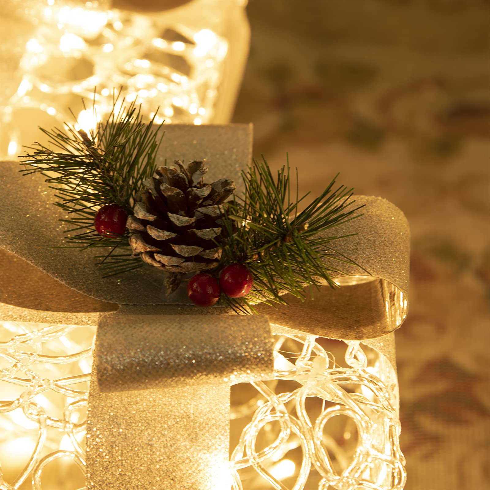 Lot de 3 boîtes de décoration de Noël LED blanches en acrylique pour l'intérieur et l'extérieur au sapin de Noël