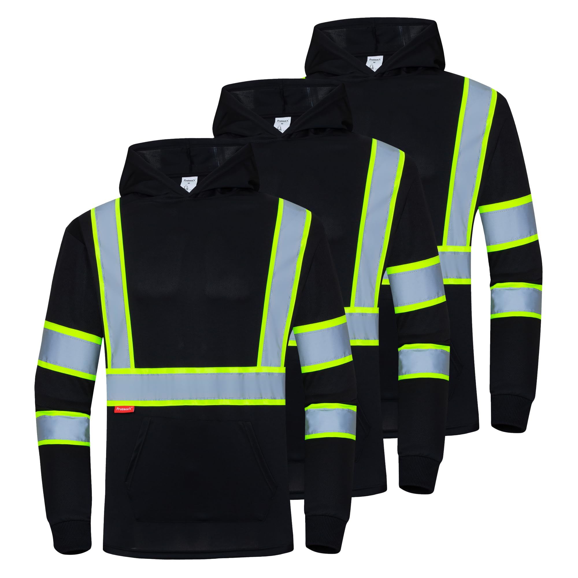 ProtectX 3-Pack Men's High Visibility Heavy Duty Breathable Long Sleeve Reflective Safety T-Shirts for Work Construction