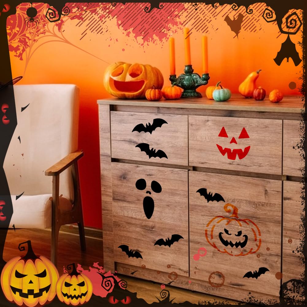 BENECREAT 4 plantillas de farolillo acrílico con diseño de calabaza murciélago para manualidades, patchwork, costura, 20,3 x 14 cm